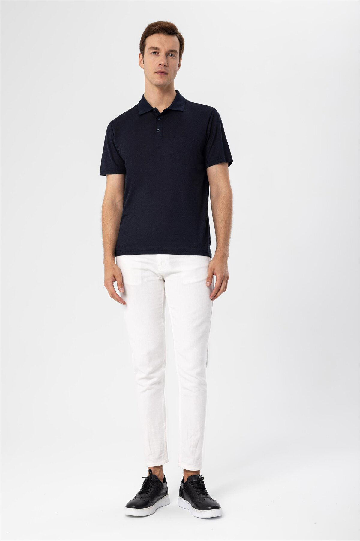 Siyah Regular Armürlü Polo Yaka Tişört