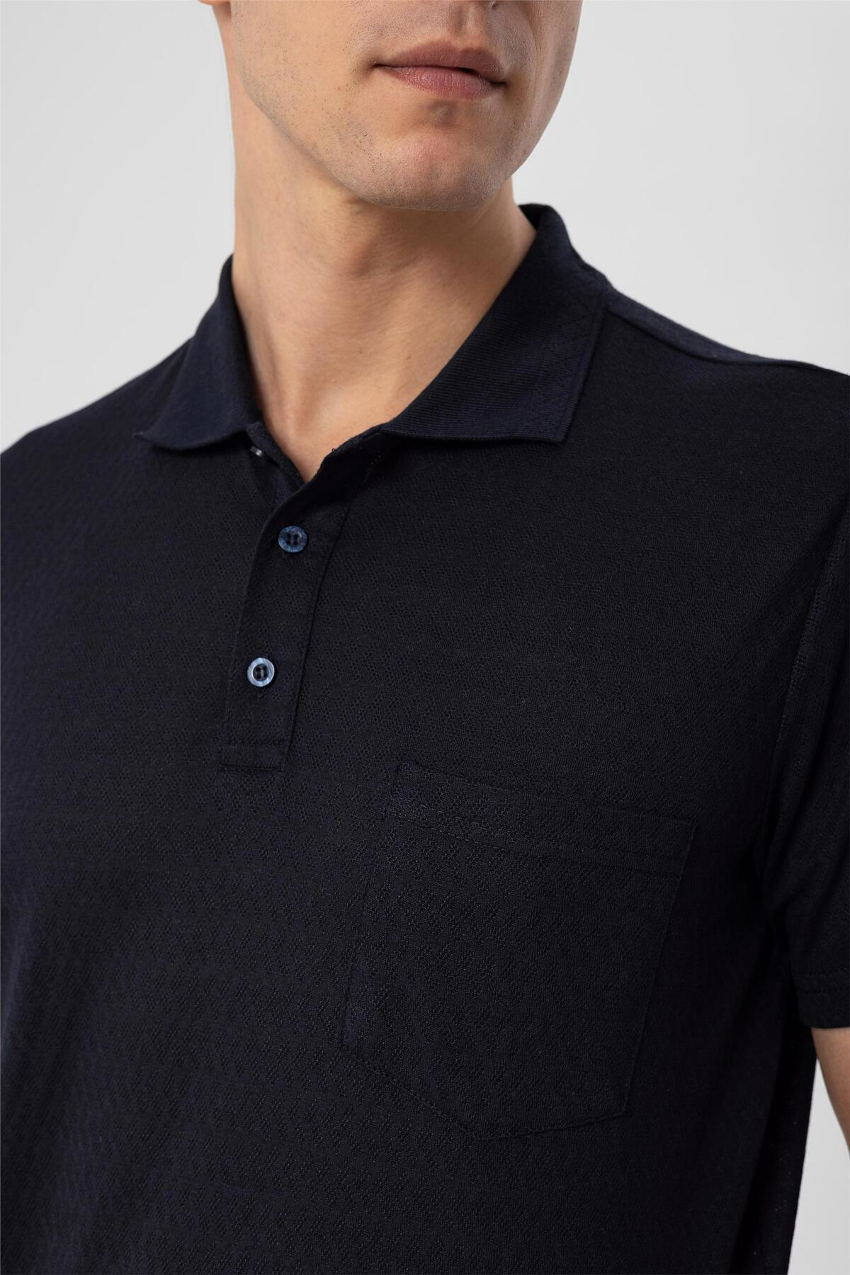 Siyah Regular Armürlü Polo Yaka Tişört