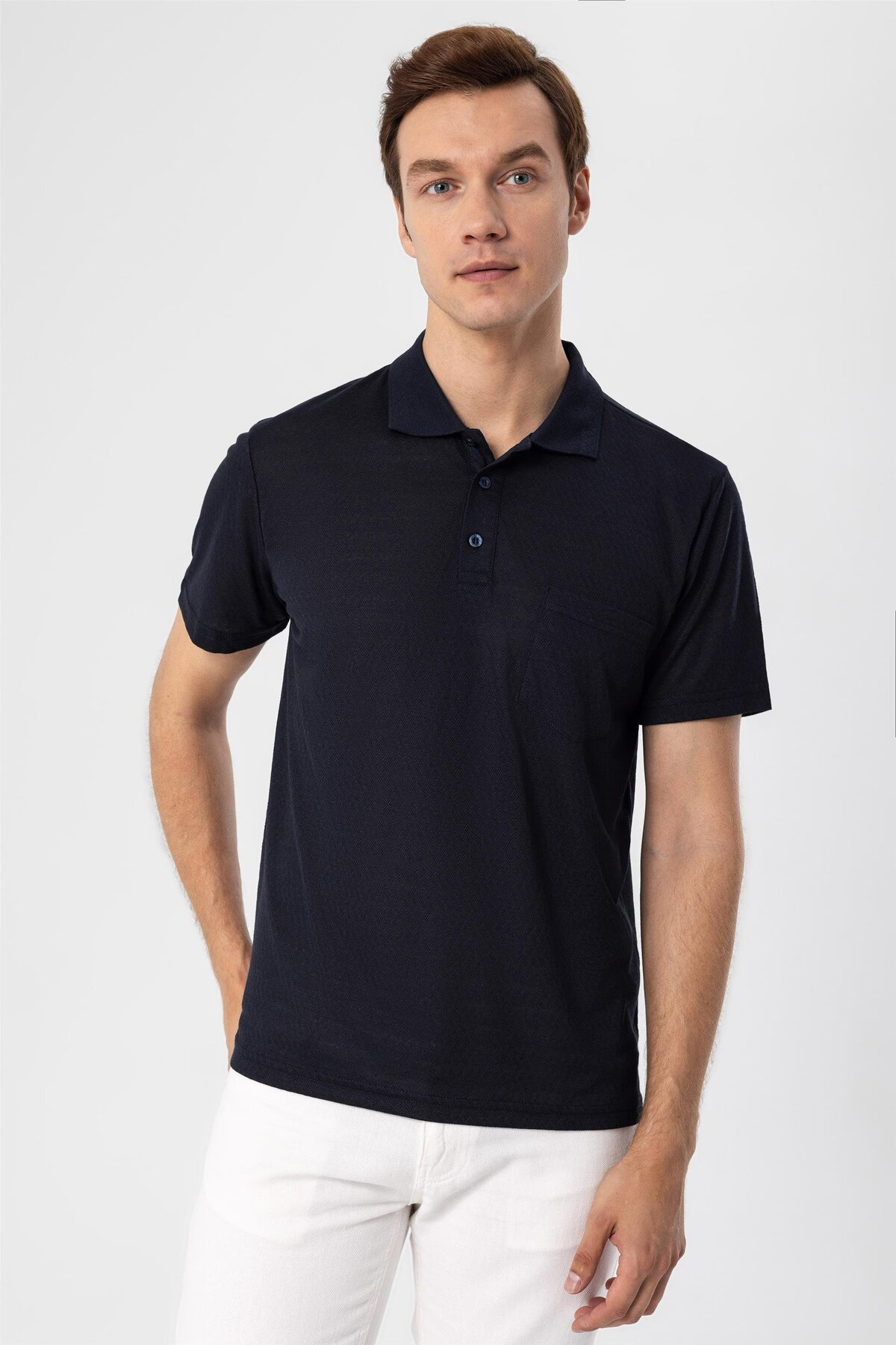 Siyah Regular Armürlü Polo Yaka Tişört