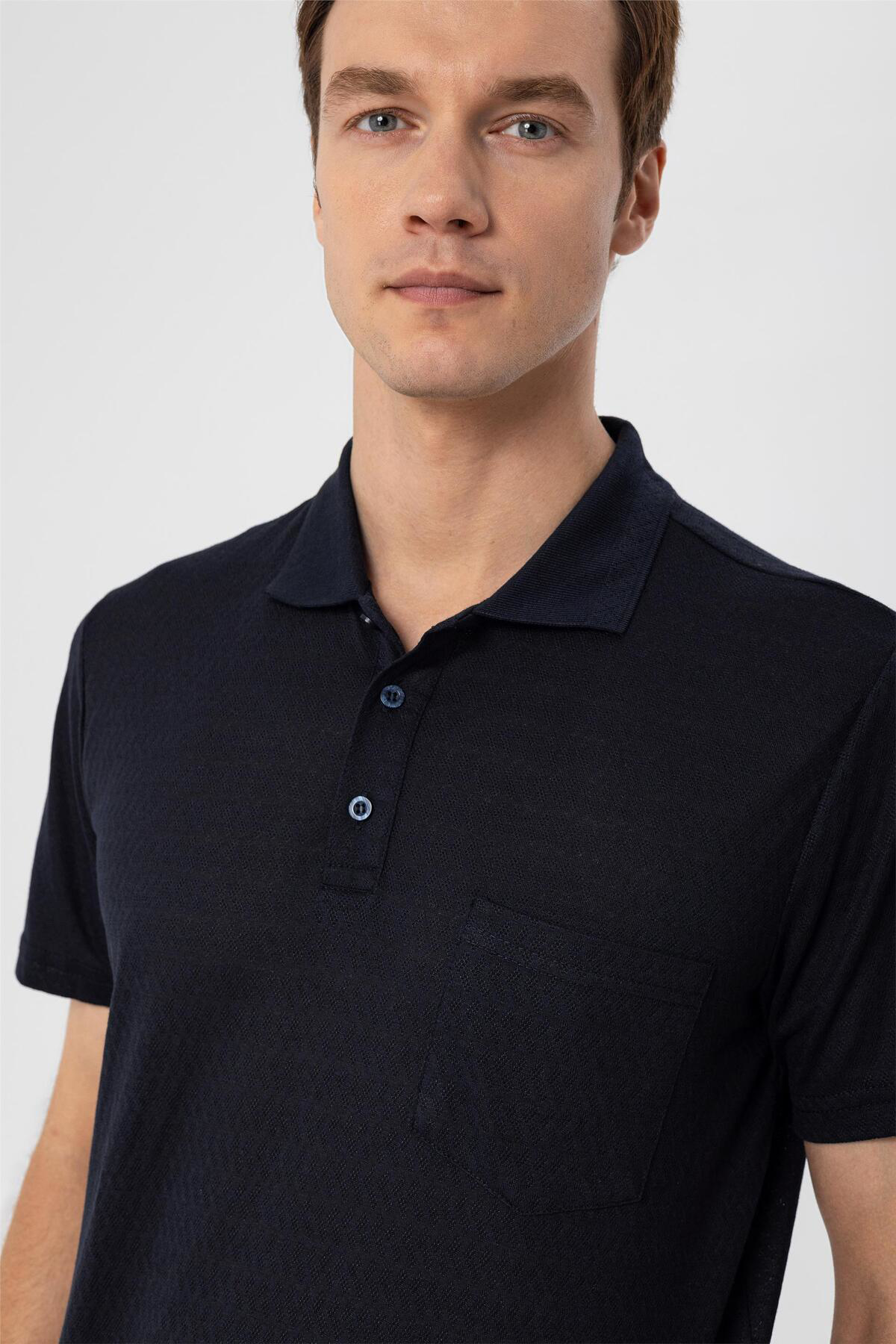 Siyah Regular Armürlü Polo Yaka Tişört