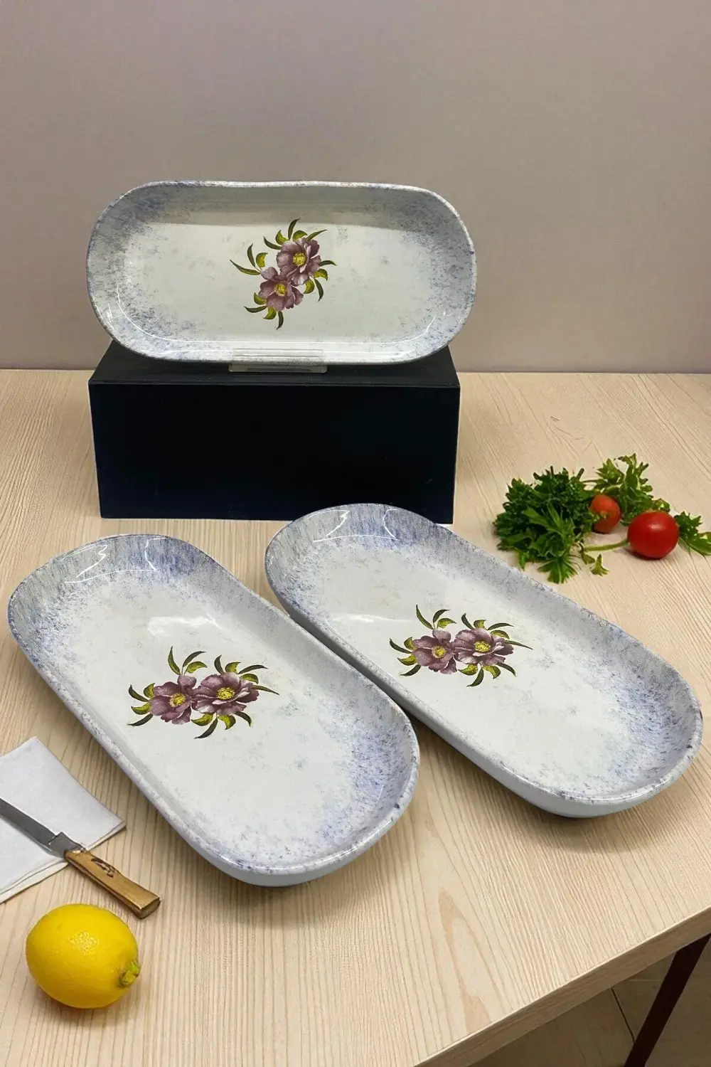 Polya Noyan Kayık Salata Tabağı 26cm 3 Adet