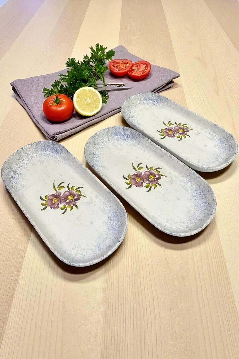 Polya Noyan Kayık Salata Tabağı 26cm 3 Adet