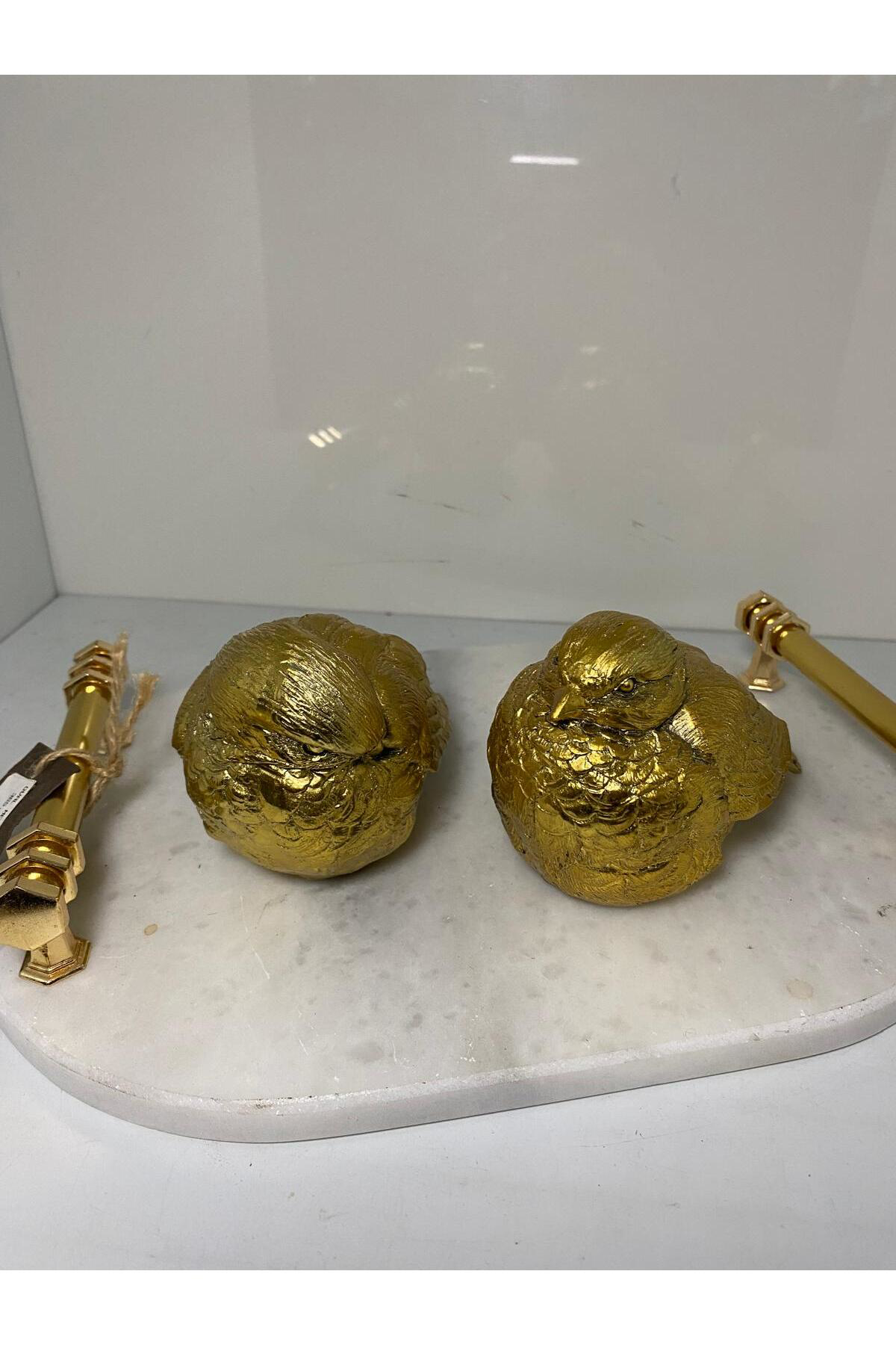 Elif Aksesuar Polyester Dekoratif 2 Li Kuş Biblo Gold