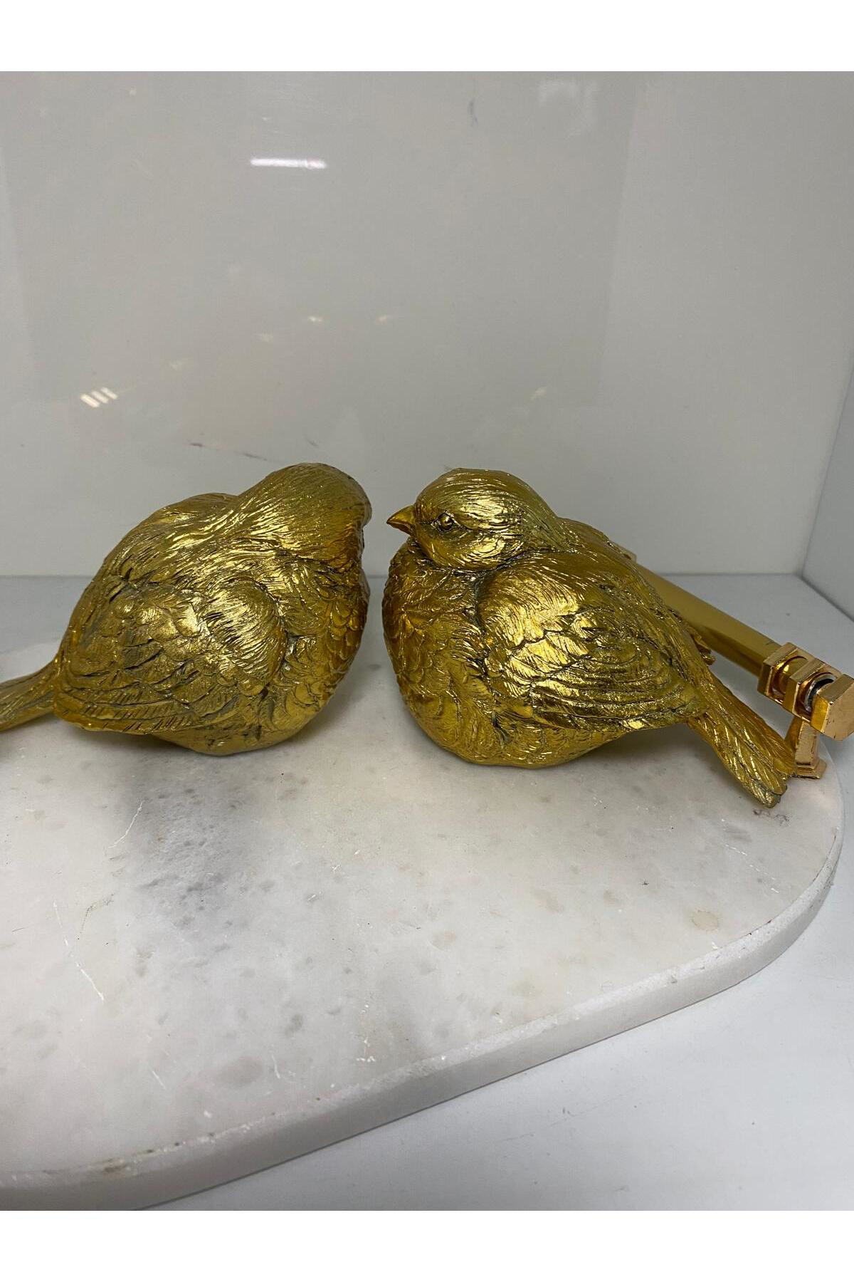 Elif Aksesuar Polyester Dekoratif 2 Li Kuş Biblo Gold