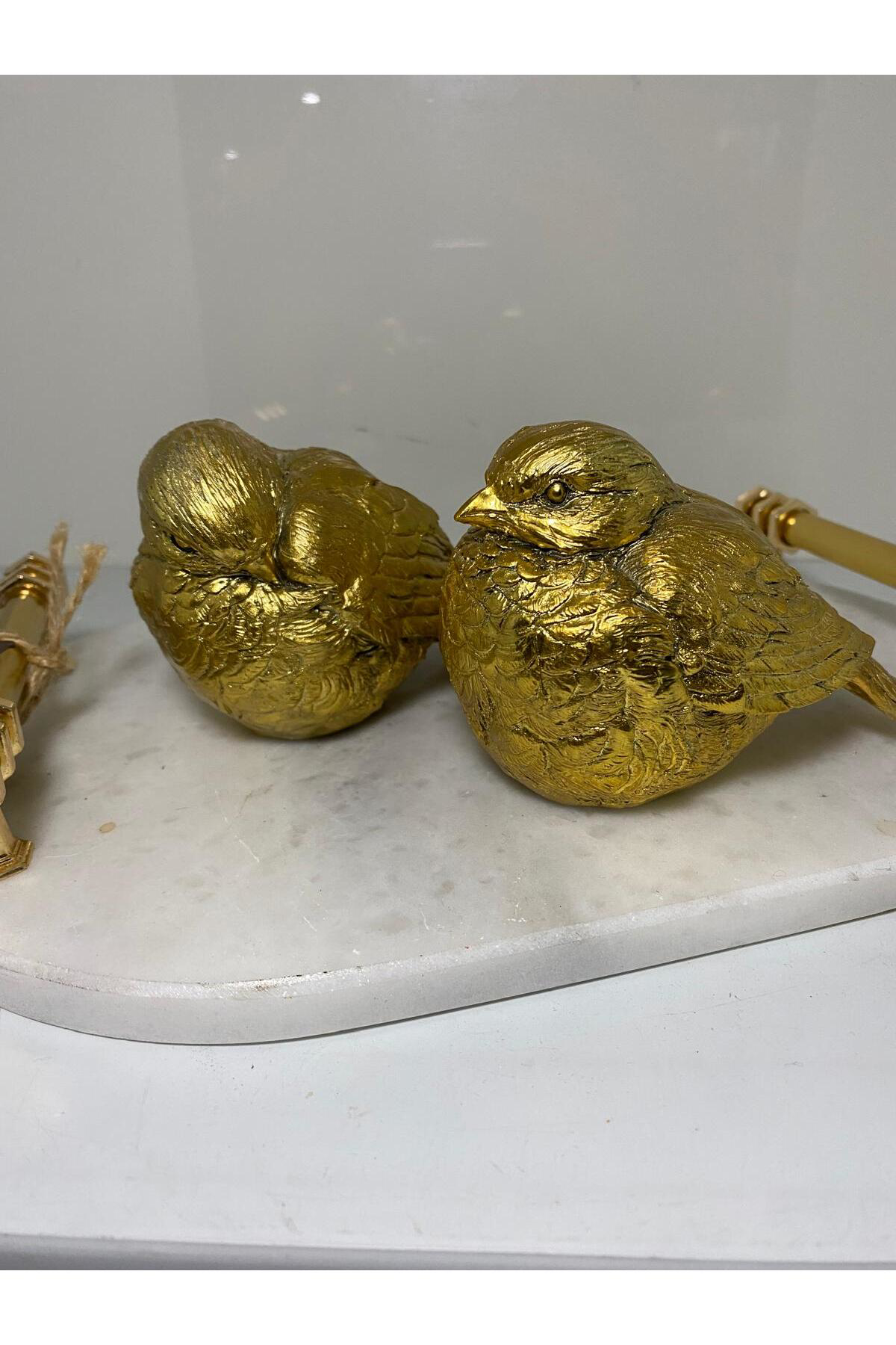 Elif Aksesuar Polyester Dekoratif 2 Li Kuş Biblo Gold