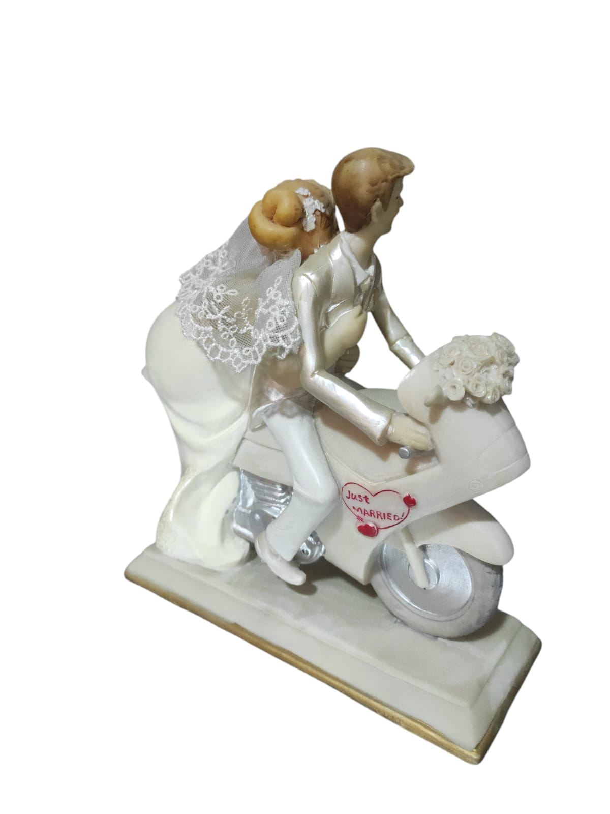 Polyester Gelin Damat Biblo Obje Yarış Motorunda 19cm