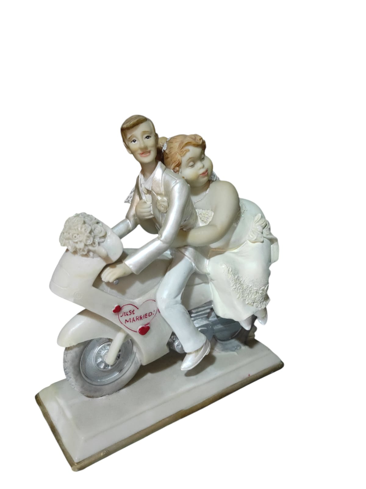 Polyester Gelin Damat Biblo Obje Yarış Motorunda 19cm