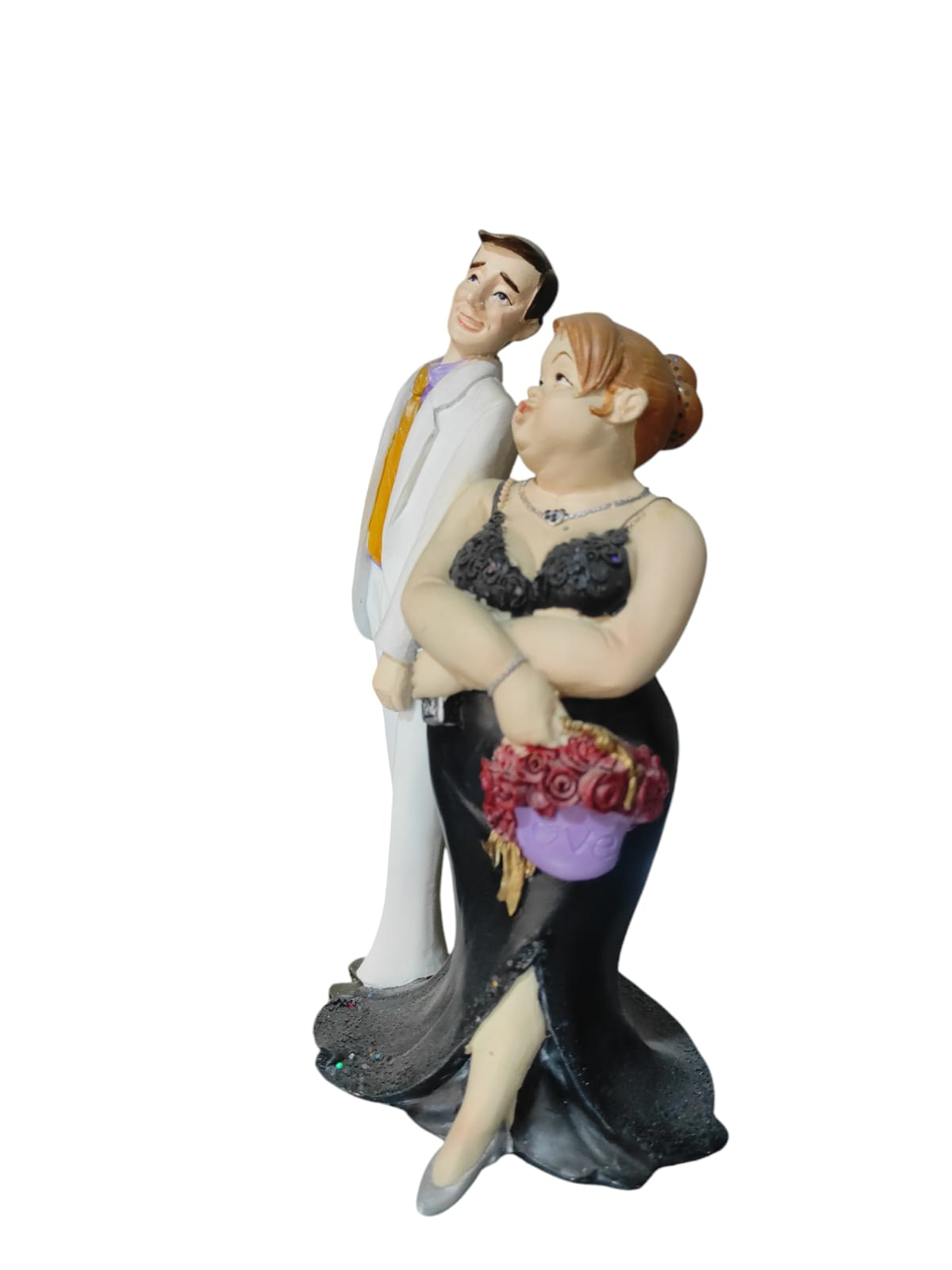 Polyester Gelin Damat Biblo Obje Silahlı Mor Çantalı 19cm Polyester Gelin Damat Biblo Obje Silahlı Mor Çantalı 19cm