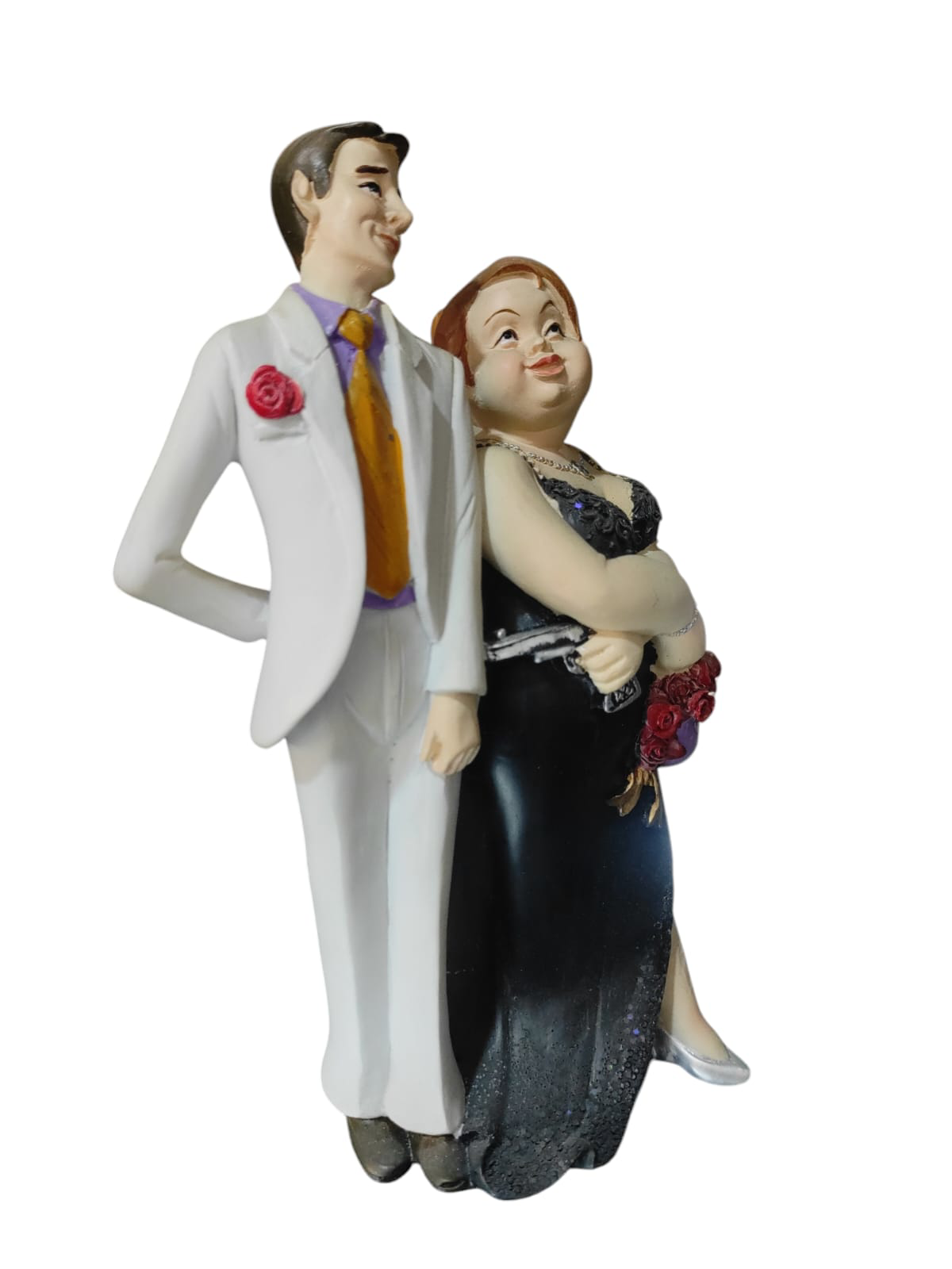 Polyester Gelin Damat Biblo Obje Silahlı Mor Çantalı 19cm Polyester Gelin Damat Biblo Obje Silahlı Mor Çantalı 19cm