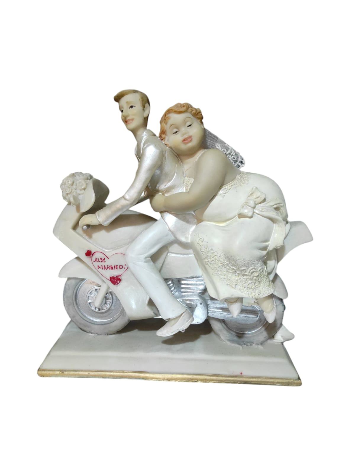 Polyester Gelin Damat Biblo Obje Yarış Motorunda 19cm
