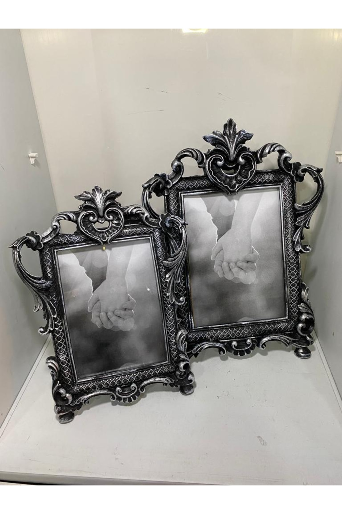 Elif Aksesuar Polyester İkili Resim Çerçevesi Siyah Gümüş