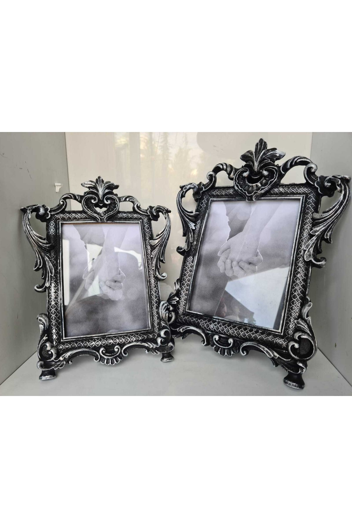 Elif Aksesuar Polyester İkili Resim Çerçevesi Siyah Gümüş