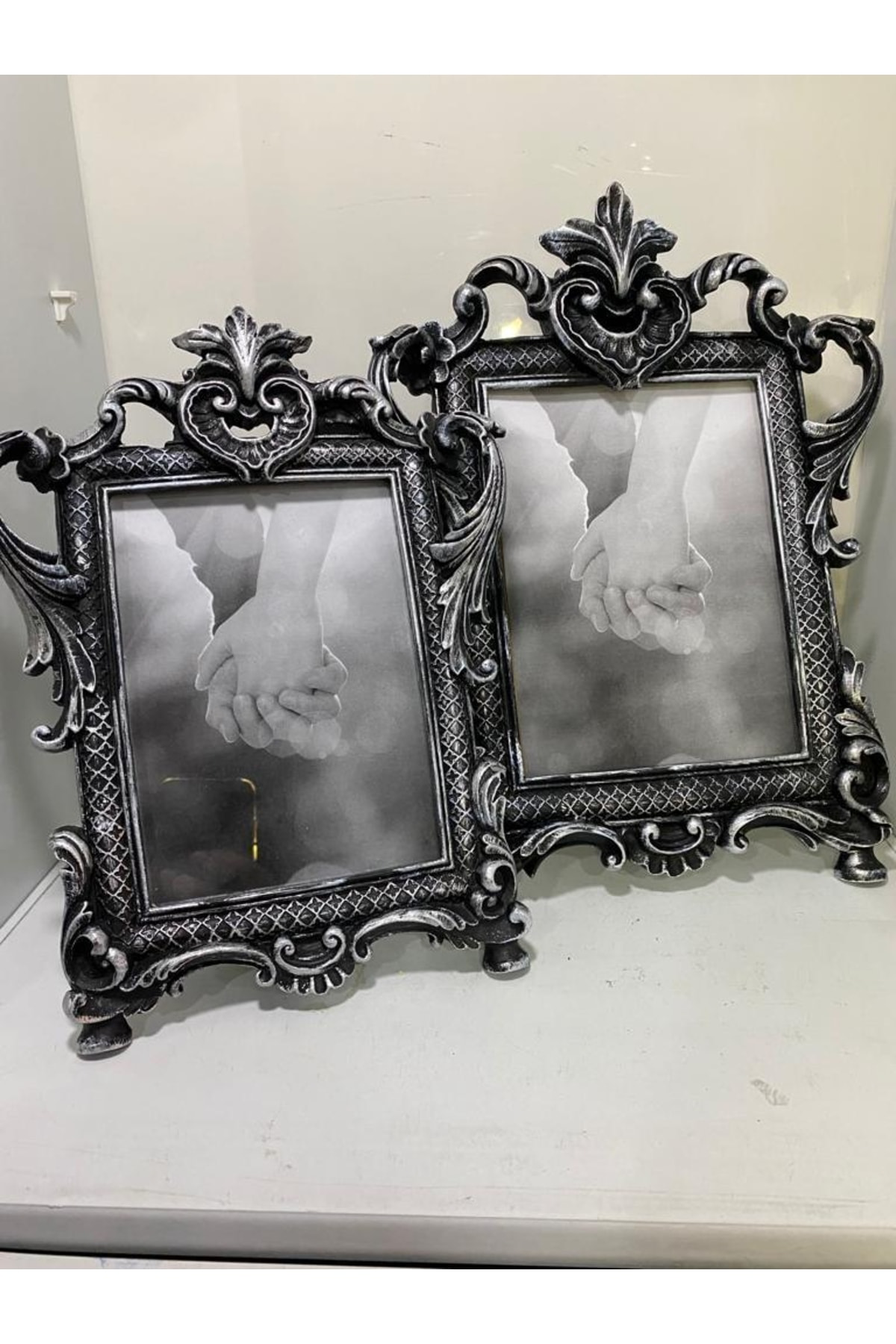 Elif Aksesuar Polyester İkili Resim Çerçevesi Siyah Gümüş