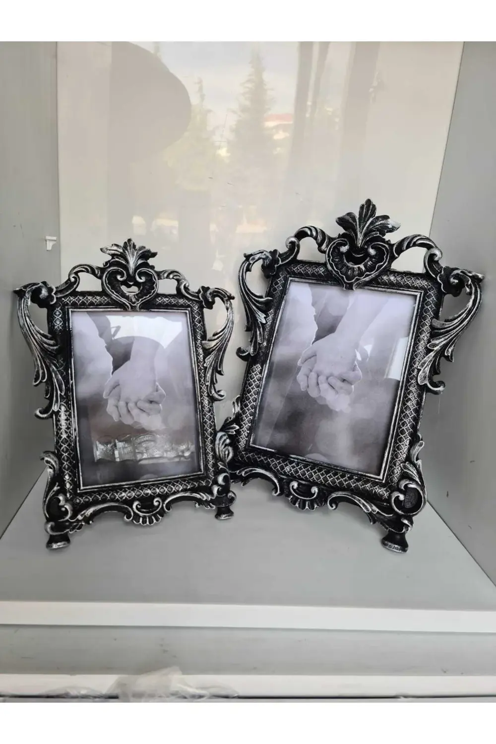 Polyester Ikili Resim Çerçevesi Siyah Gümüş