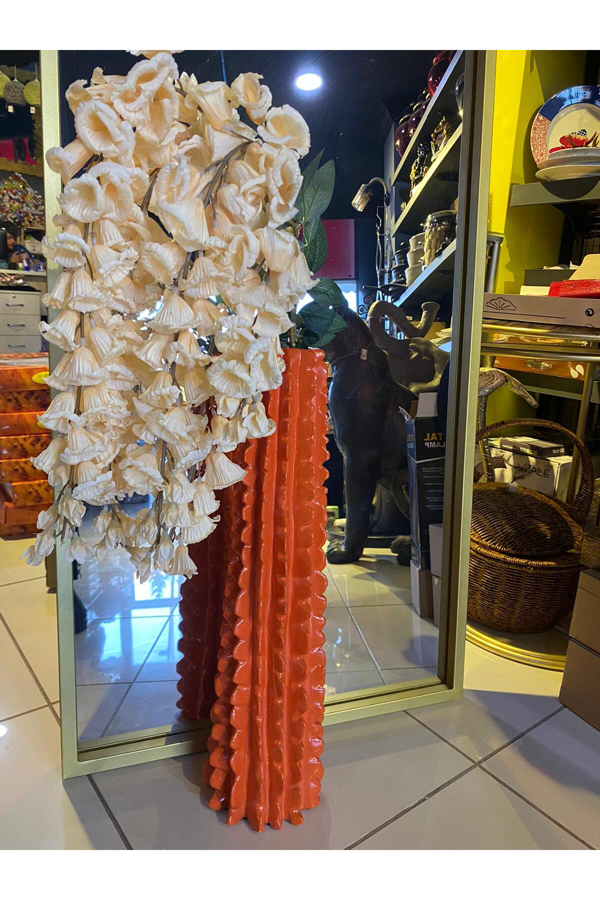 Elif Aksesuar Polyester Kaktüs Vazo Turuncu (Çiçeksiz)