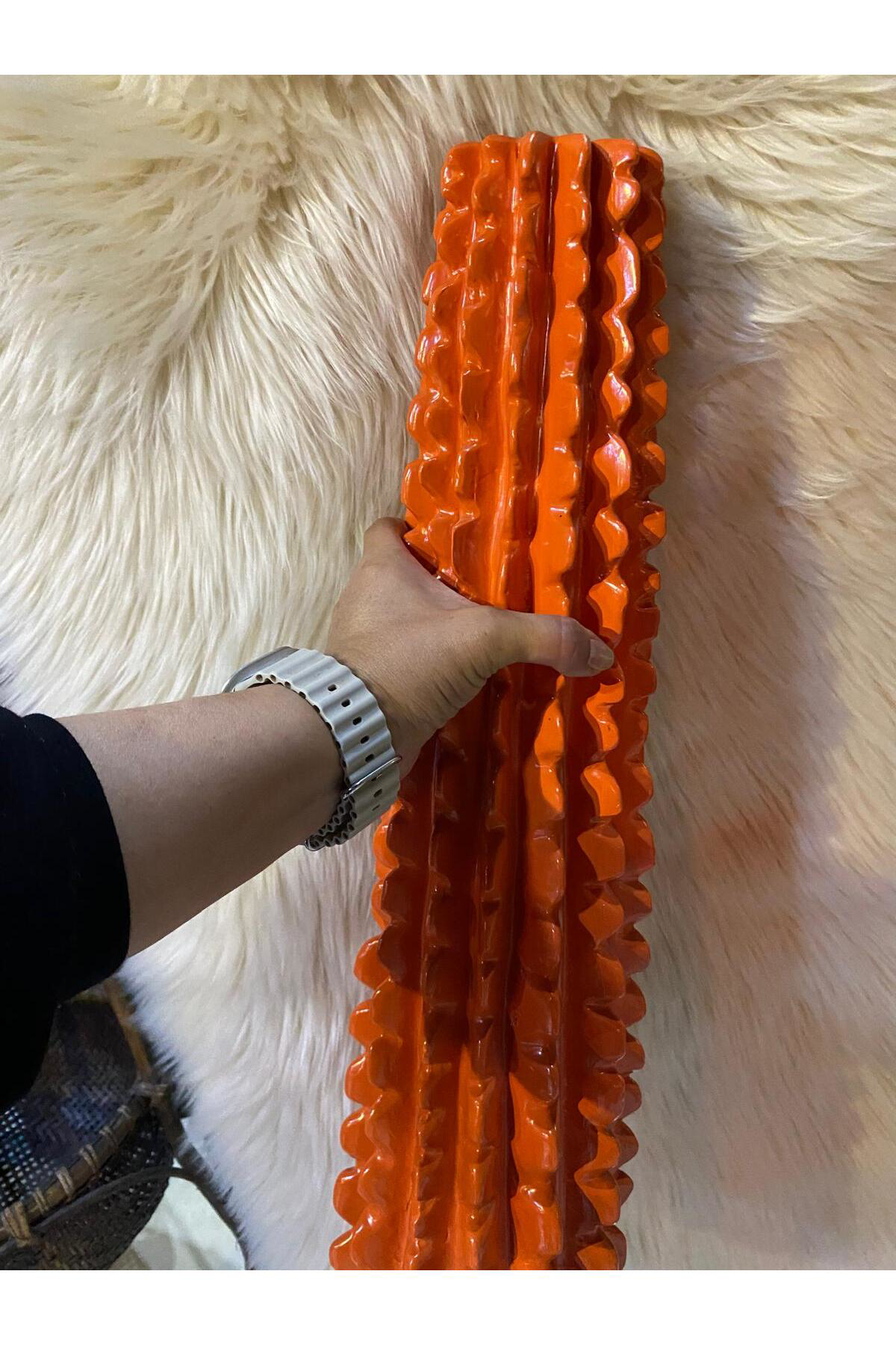 Elif Aksesuar Polyester Kaktüs Vazo Turuncu (Çiçeksiz)