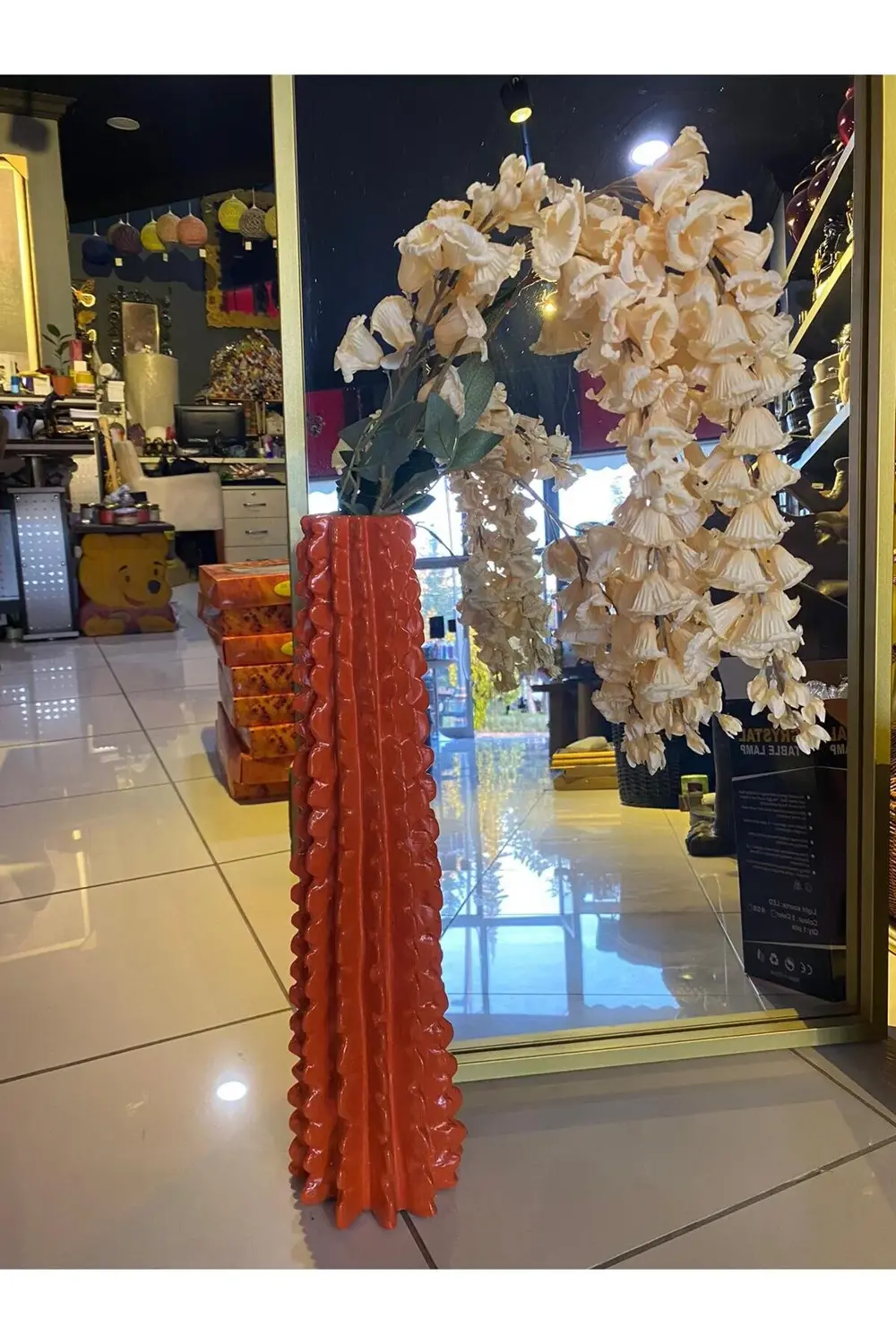 Polyester Kaktüs Vazo Turuncu (Çiçeksiz)