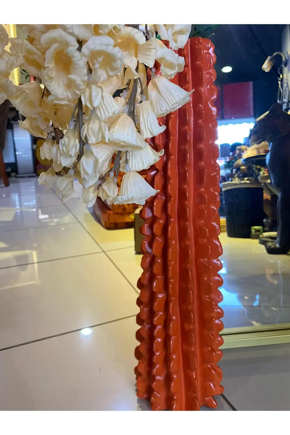 Polyester Kaktüs Vazo Turuncu (Çiçeksiz)