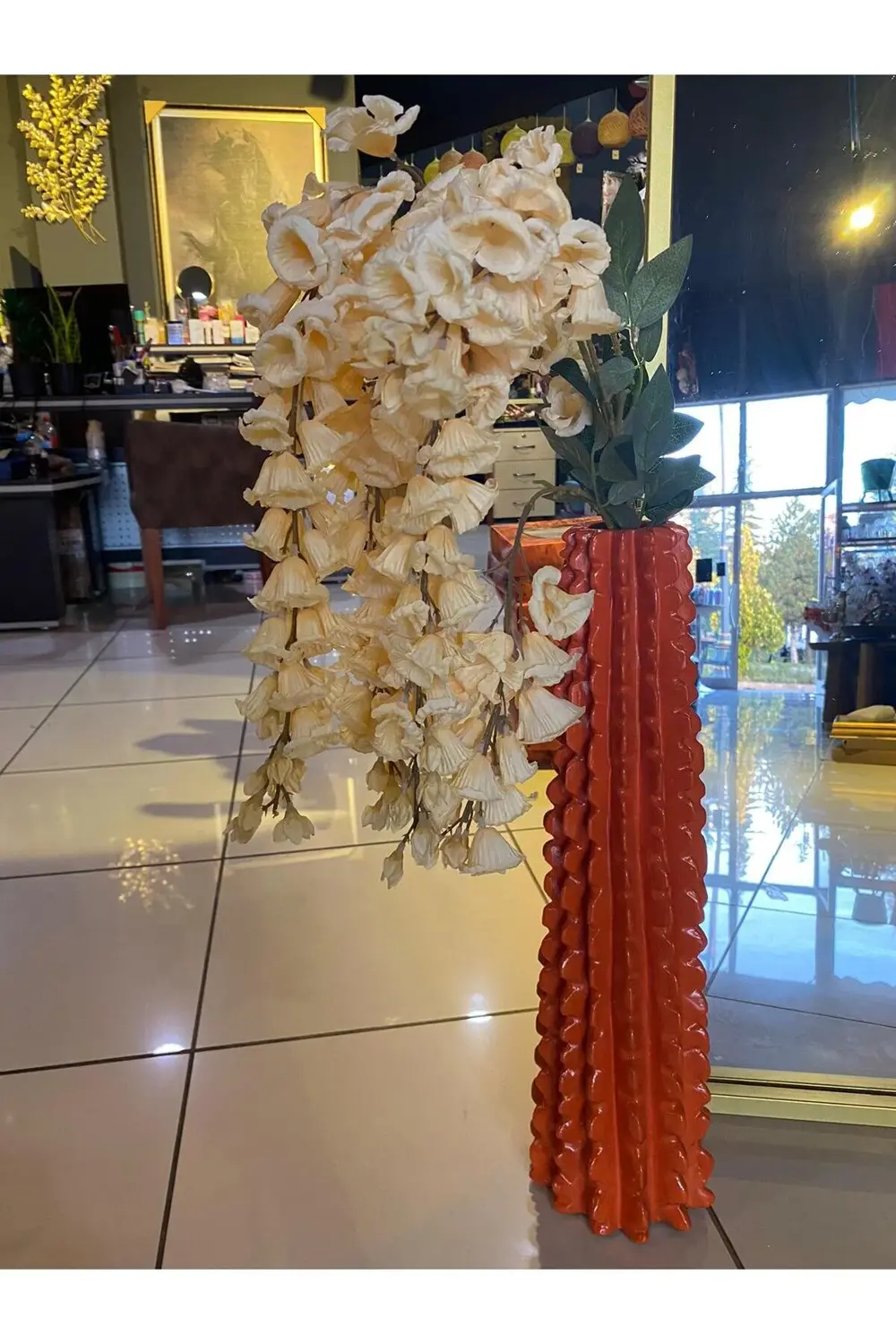 Polyester Kaktüs Vazo Turuncu (Çiçeksiz)