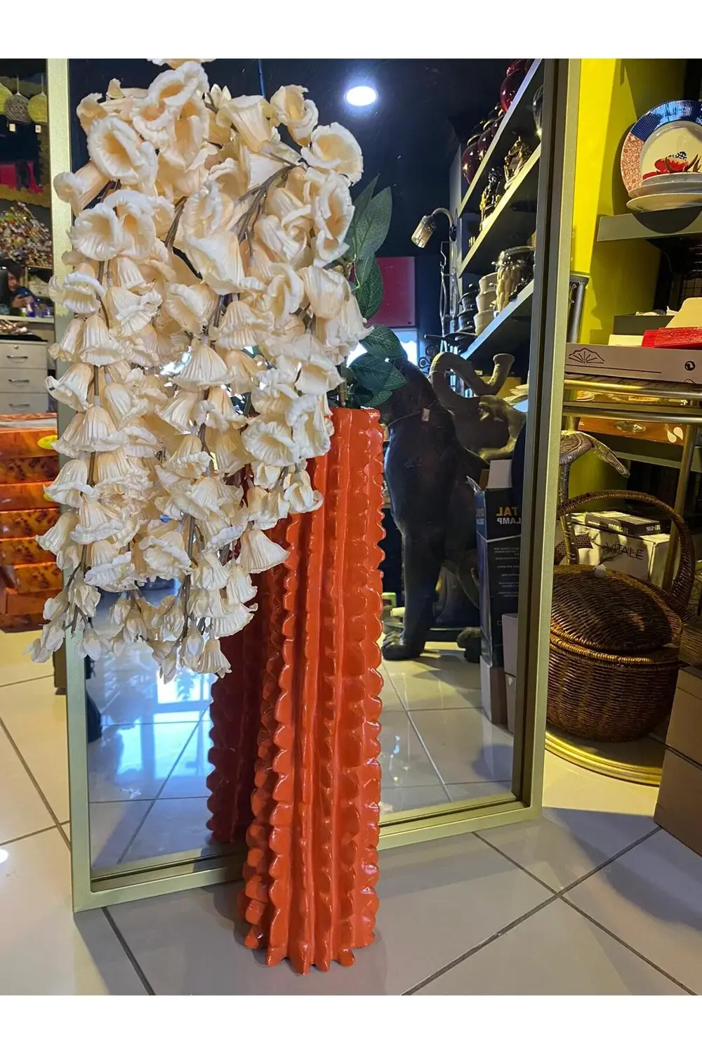 Polyester Kaktüs Vazo Turuncu (Çiçeksiz)