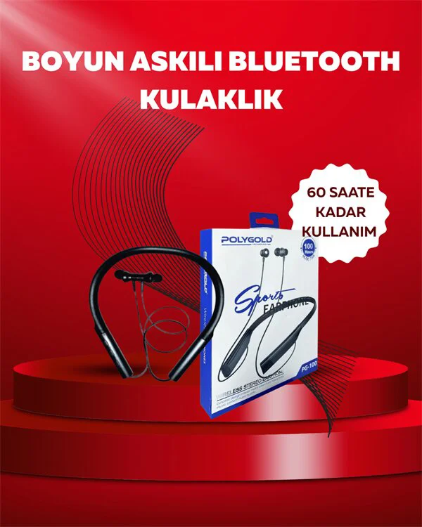 Polygold PG-100 Bluetooth 5.0 Boyun Bantlı Kulaklık – 50 Saat Pil Süresi ve Type-C Şarj