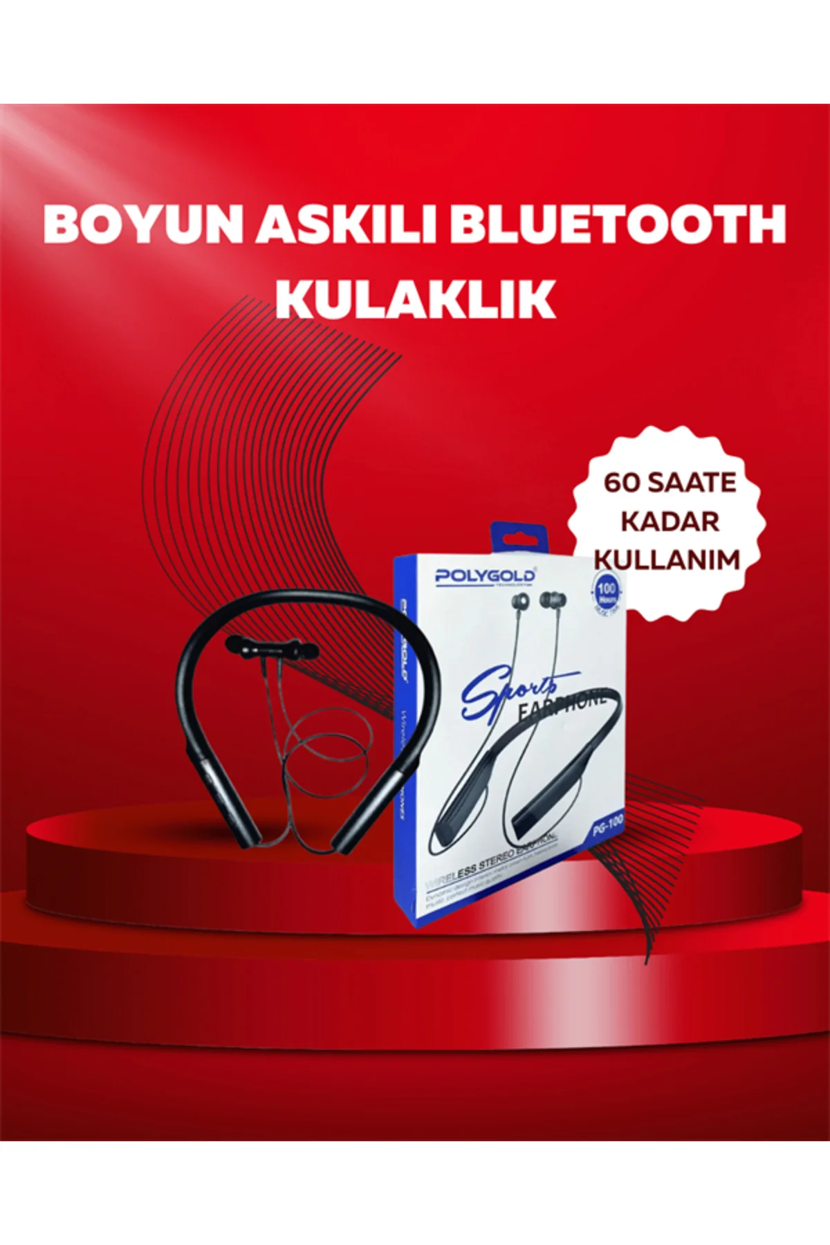 Polygold PG-100 Bluetooth 5.0 Boyun Bantlı Kulaklık – 50 Saat Kon