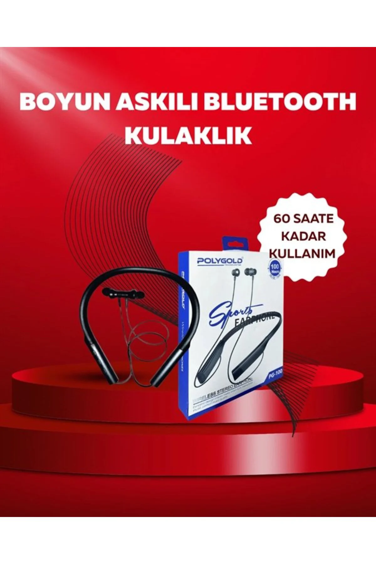 Polygold Pg-100 Bluetooth 5.0 Boyun Bantlı Kulaklık – 50 Saat Konuşma Süresi, Type-c Şarj
