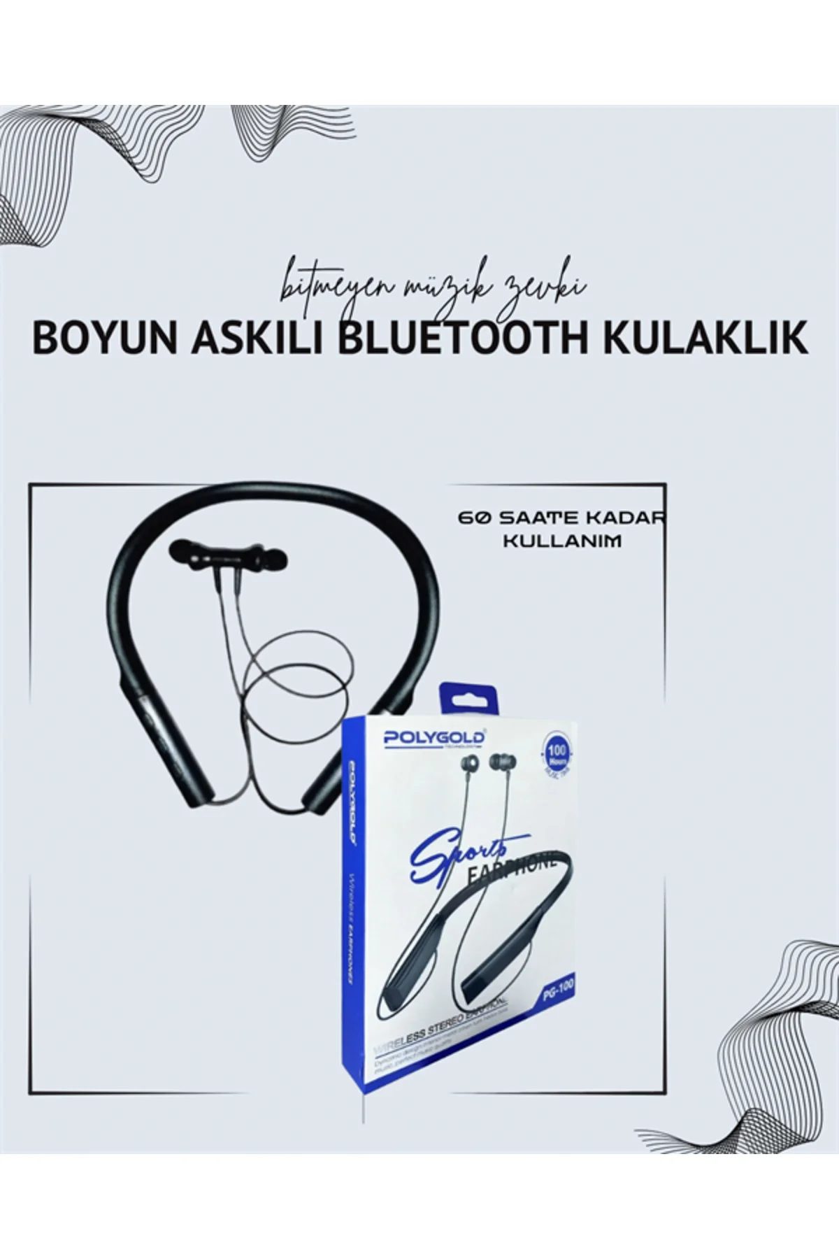 Polygold PG-100 Boyun Askılı Kablosuz Kulaklık – 200 Saat Bekleme