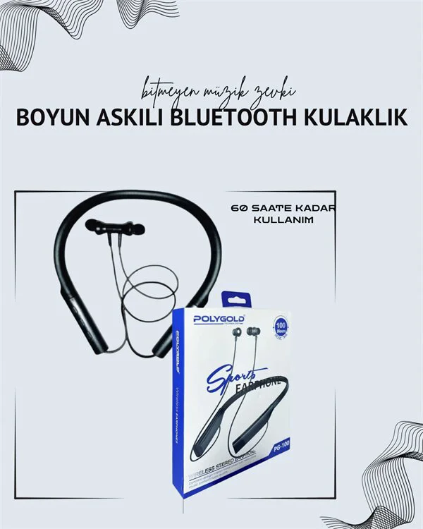 Polygold PG-100 Boyun Askılı Kablosuz Kulaklık – 200 Saat Pil Ömrü, Stereo Ses