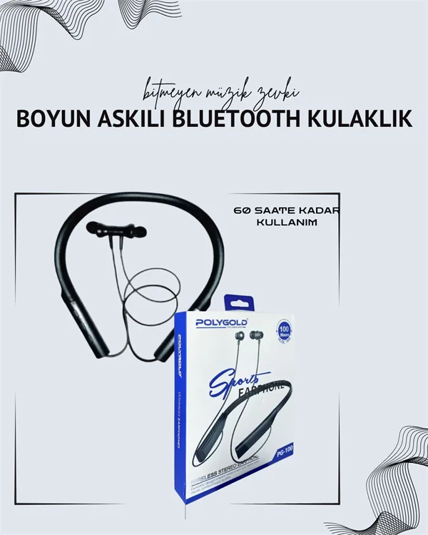 Polygold PG-100 Boyun Askılı Kablosuz Kulaklık – 200 Saat Bekleme Süresi, Stereo Ses, Mikrofonlu Polygold PG-100 Boyun Askılı Kablosuz Kulaklık – 200 Saat Bekleme Süresi, Stereo Ses, Mikrofonlu