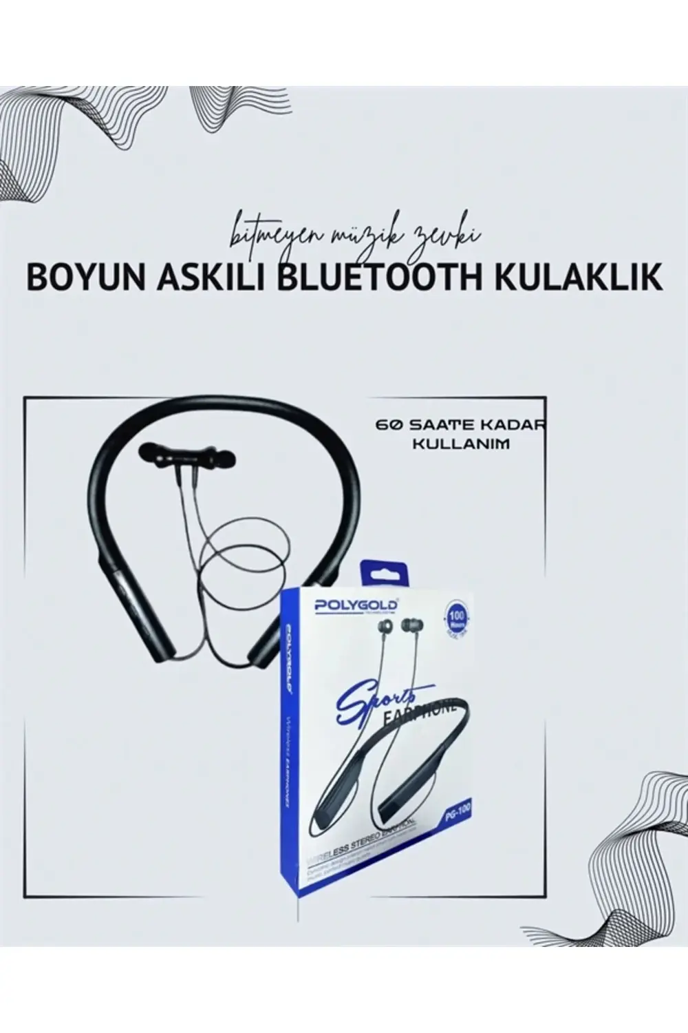 Polygold PG-100 Boyun Askılı Kablosuz Kulaklık – 200 Saat Bekleme