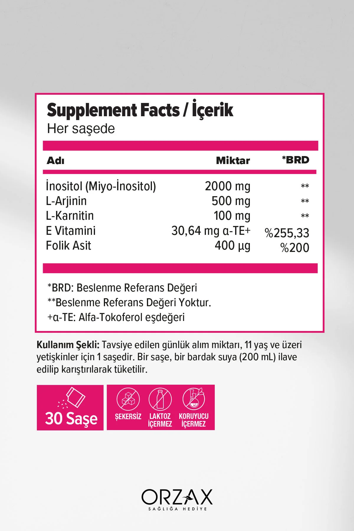 Polysitol - İnositol, Folik Asit (Metil Folat), E Vitamini, L-Karnitin, L-Arjinin 30 Saşe