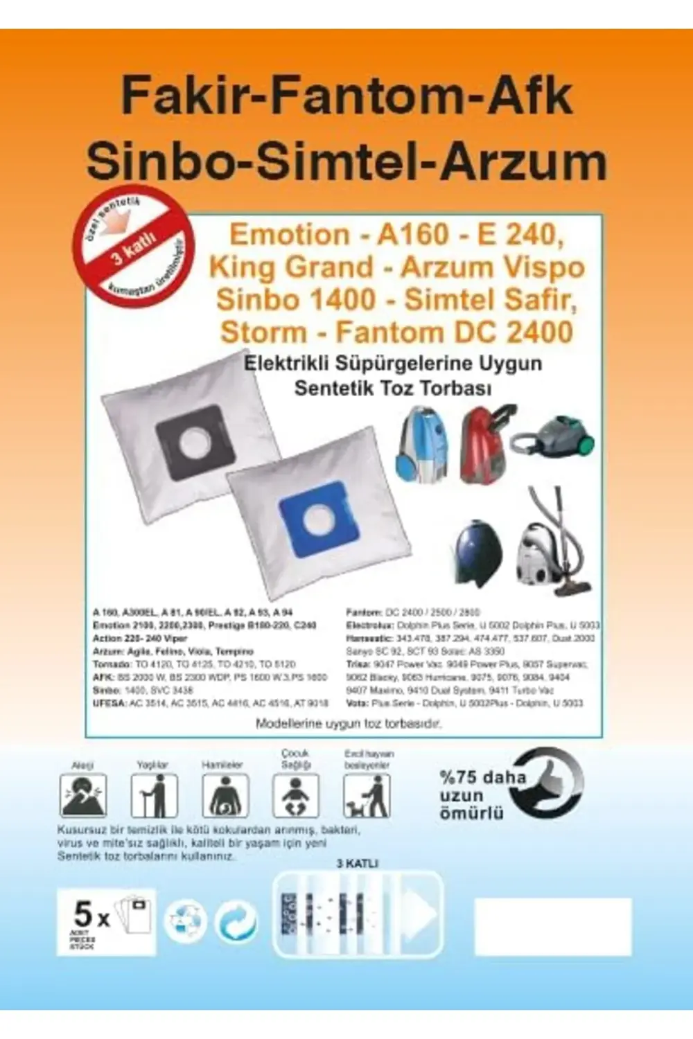 polysurge ELEKTRİKLİ SÜPÜRGE SENTETİK TOZ TORBASI - 20 ADET - SİY