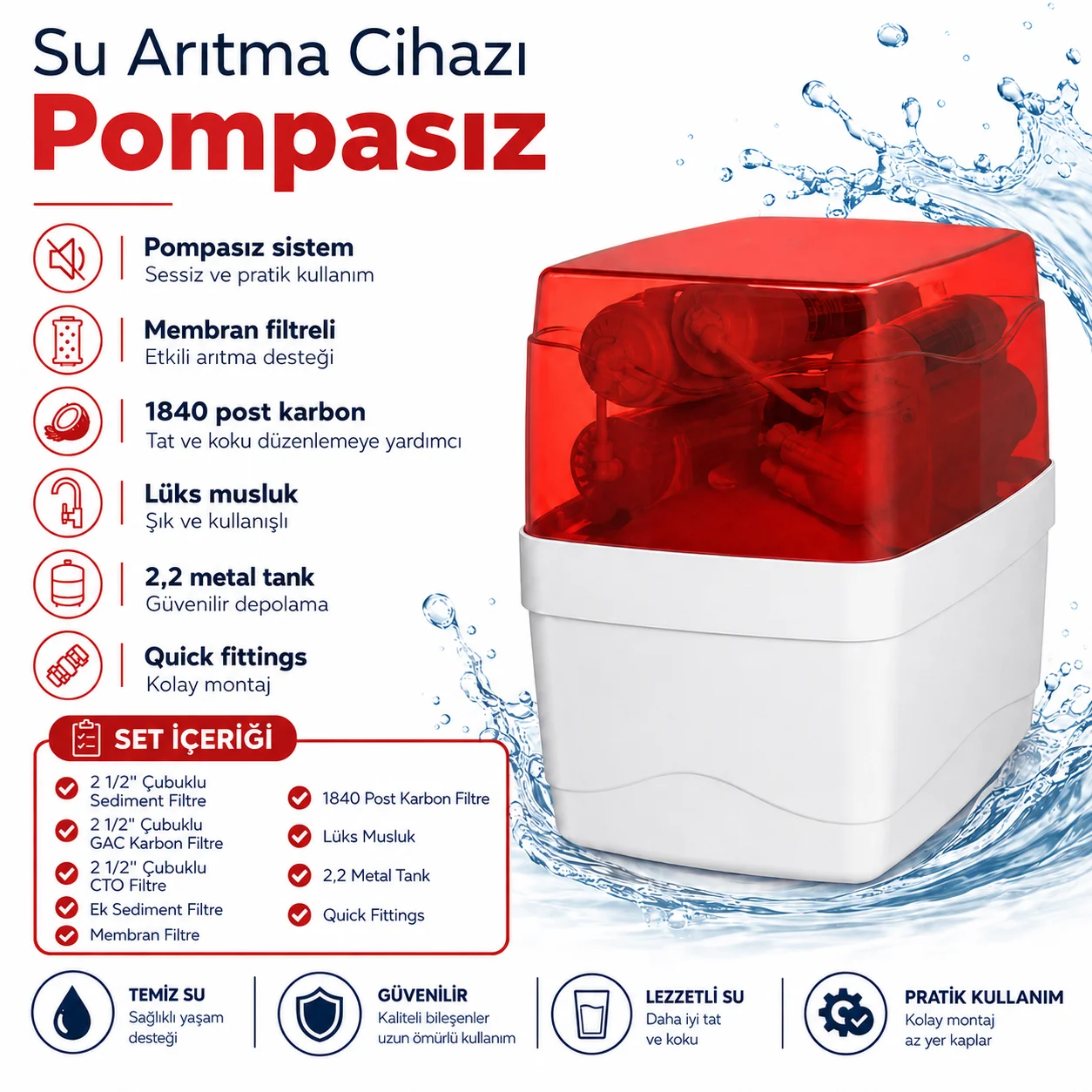 Pompasız Su Arıtma Cihazı - 2.2 Galon Metal Tanklı Çubuklu Filtreli Tezgah Altı Arıtma Sistemi Fiyatı, Yorumları ve Özellikleri