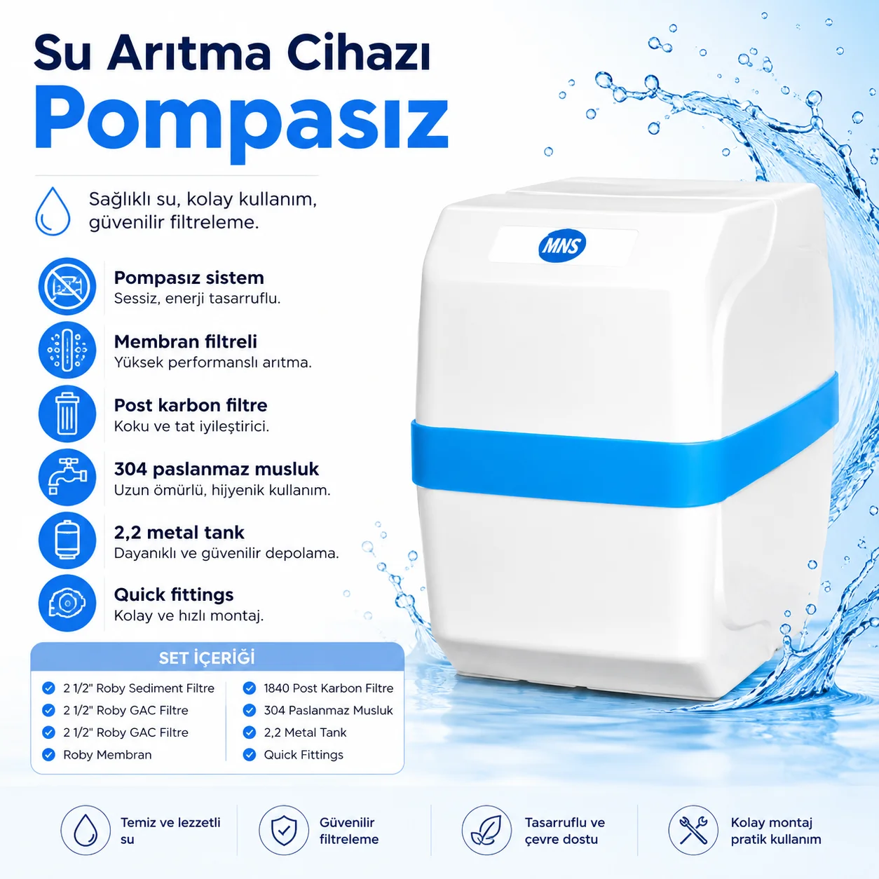 Pompasız Su Arıtma Cihazı - 2.2 Galon Metal Tanklı Tezgah Altı Arıtma Sistemi Fiyatı, Yorumları ve Özellikleri