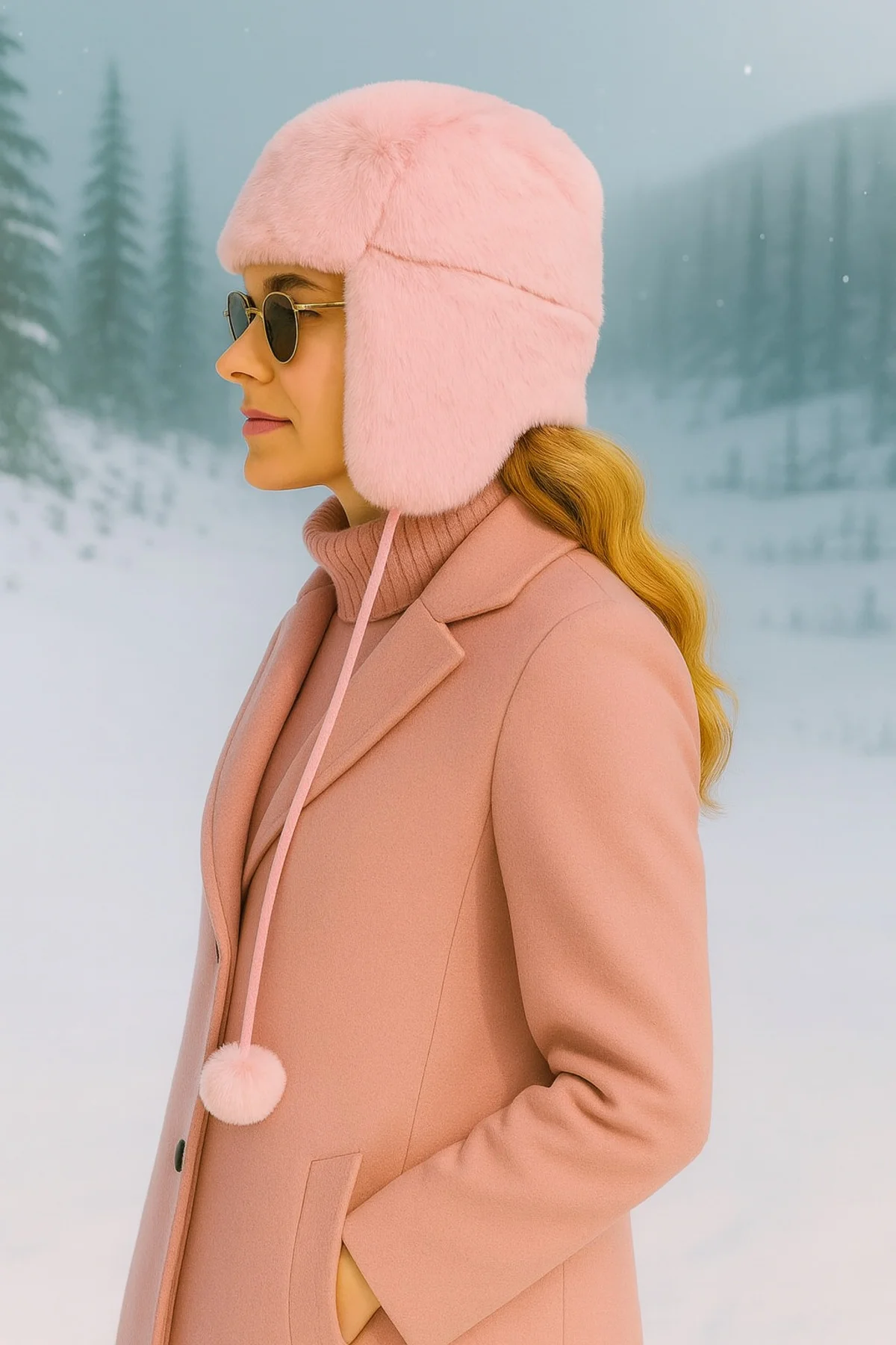 Pompon Bağcıklı, Ultra Sıcak Ushanka Ponpon Kadın Faux Fur Pompom Kışlık Peluş Kulaklıklı Model
