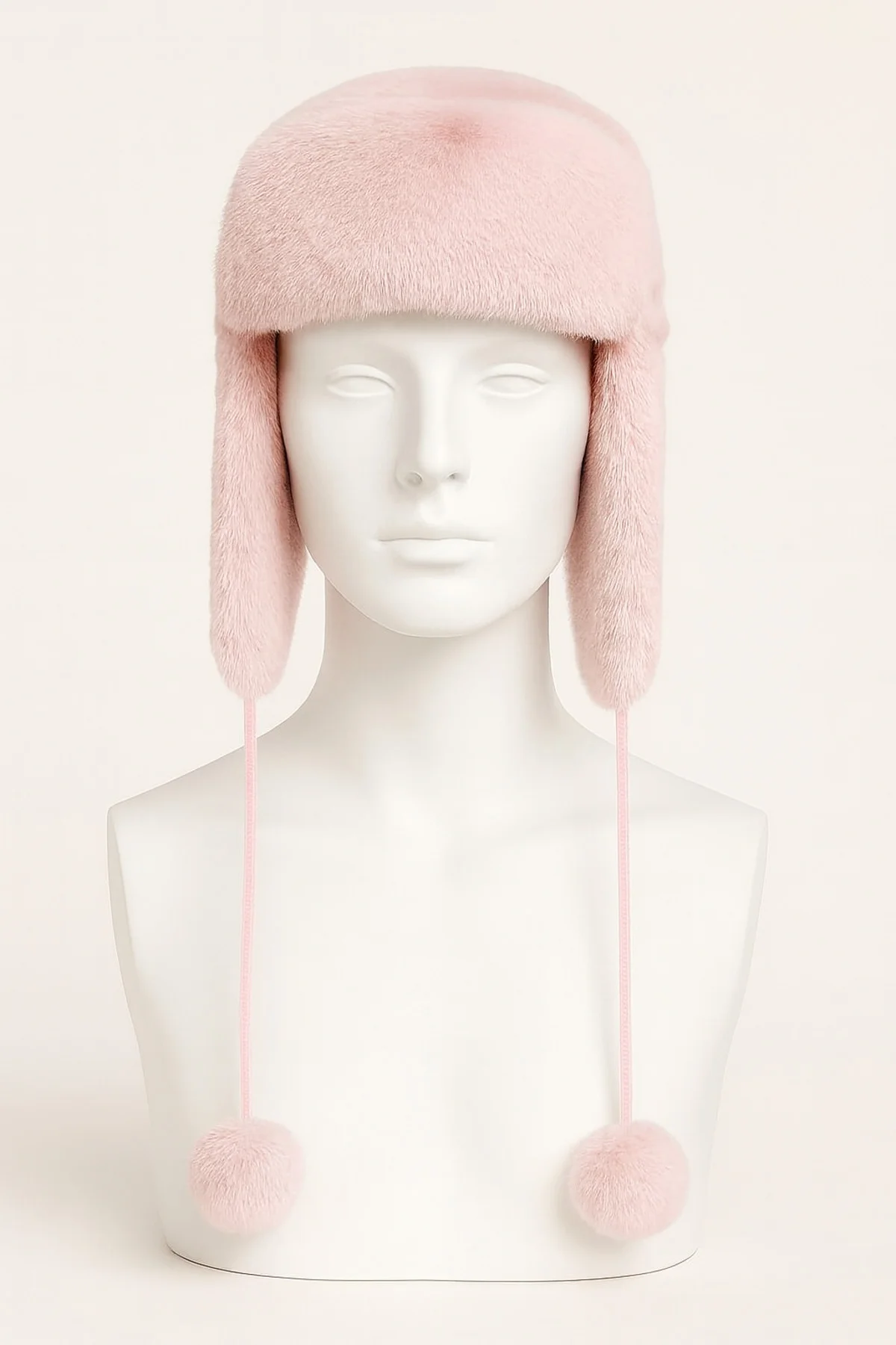 Pompon Bağcıklı, Ultra Sıcak Ushanka Ponpon Kadın Faux Fur Pompom Kışlık Peluş Kulaklıklı Model