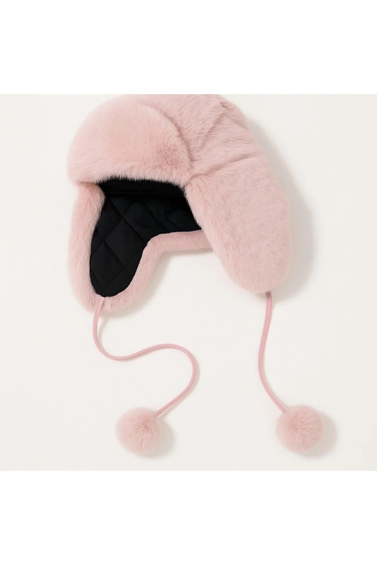 Pompon Bağcıklı, Ultra Sıcak Ushanka Ponpon Kadın Faux Fur Pompom Kışlık Peluş Kulaklıklı Model