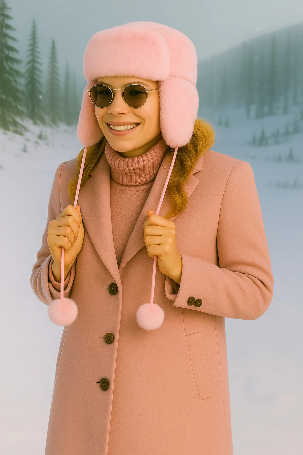 Pompon Bağcıklı, Ultra Sıcak Ushanka Ponpon Kadın Faux Fur Pompom Kışlık Peluş Kulaklıklı Model