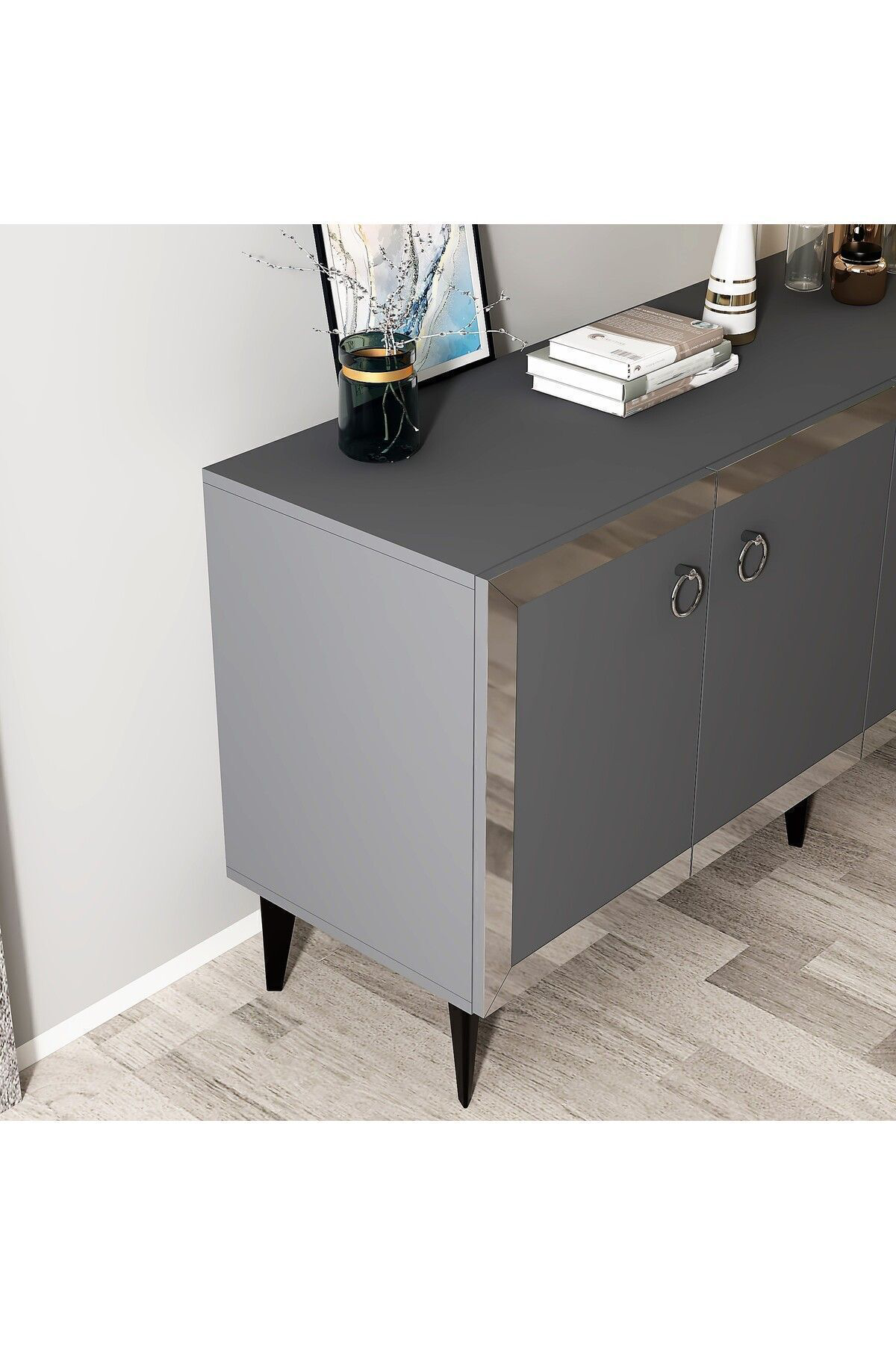 Cantek Dizayn Ponny 180 Cm Tv Ünitesi Ve Konsol 2'Li Salon Takımı Antrasit-Gümü