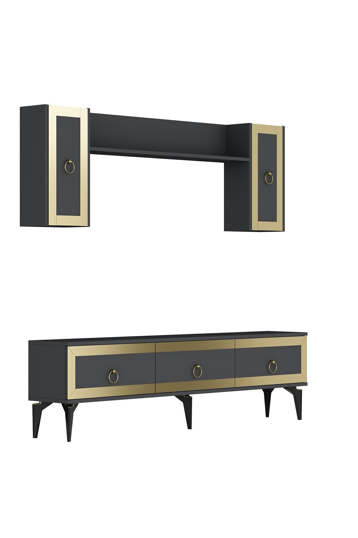 Cantek Dizayn Ponny 180 Cm Tv Ünitesi Antrasit Altın