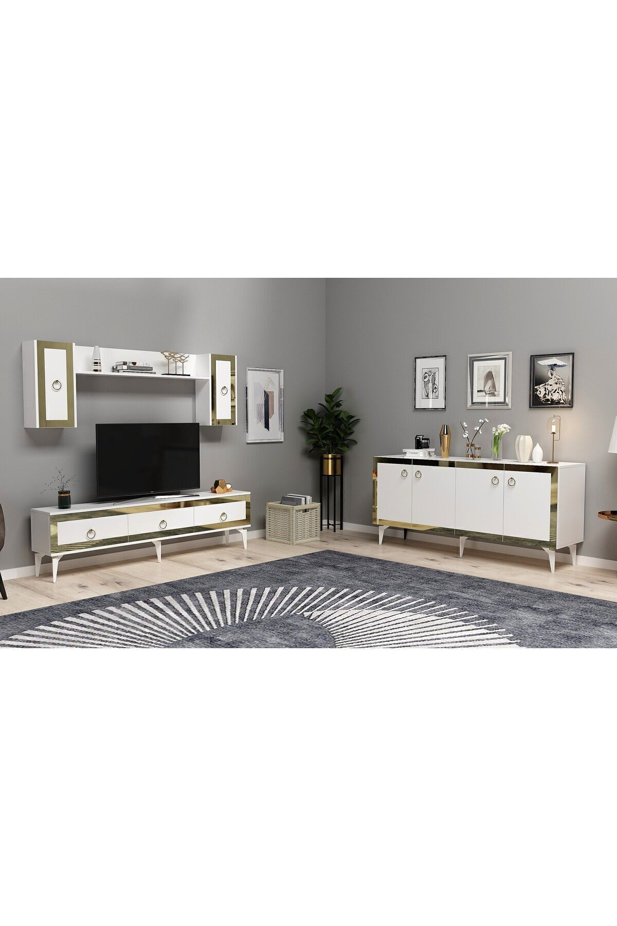 Cantek Dizayn Ponny 180 Cm Tv Ünitesi Ve Konsol 2'Li Salon Takımı Antrasit-Gümü