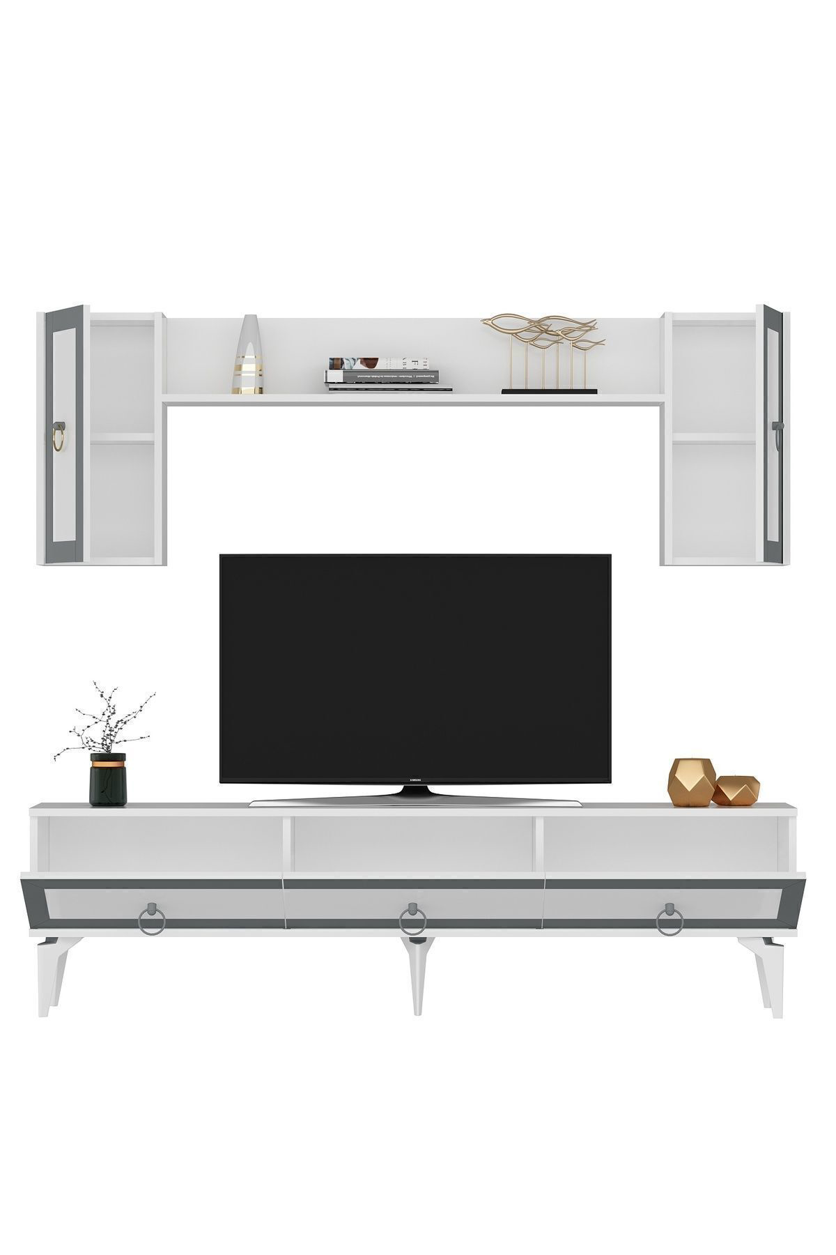 Cantek Dizayn Ponny 180 Cm Tv Ünitesi Antrasit Altın