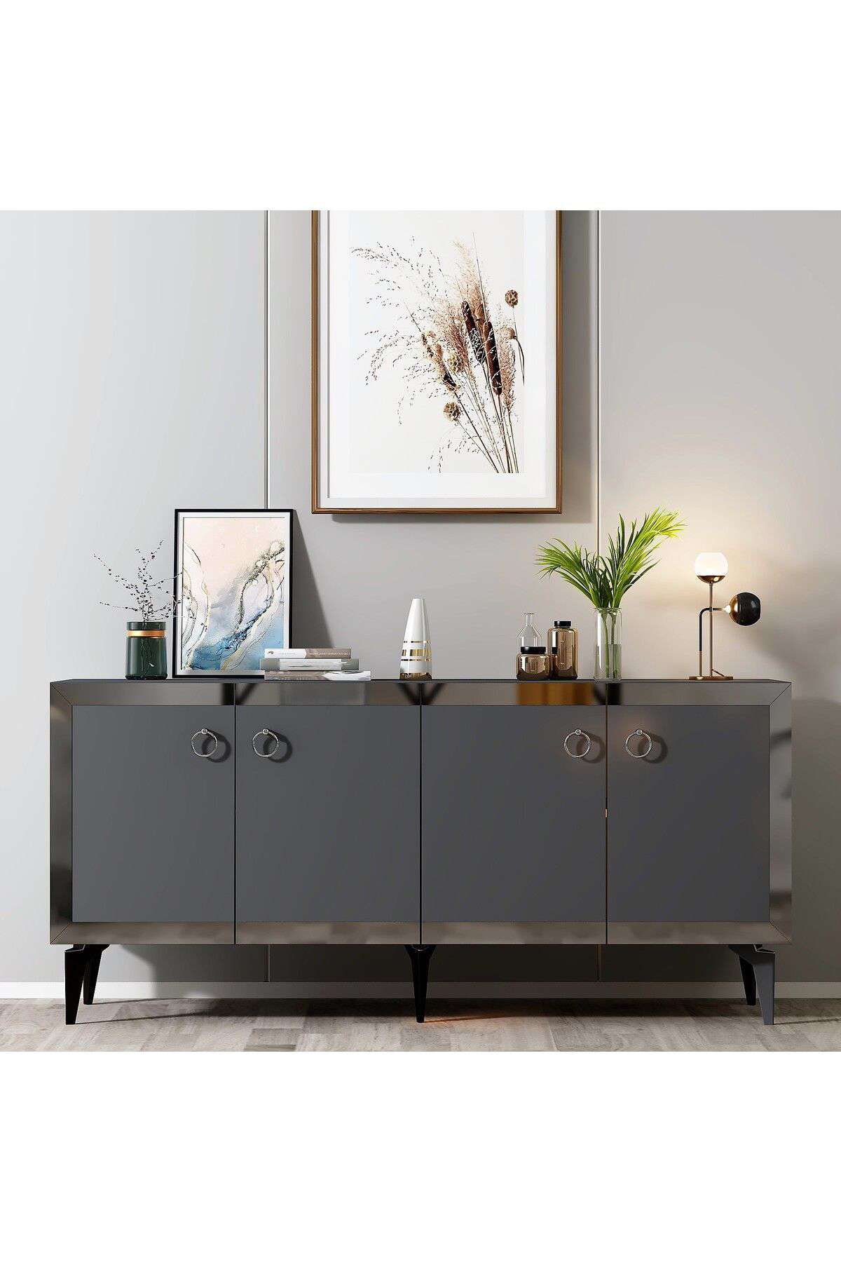 Cantek Dizayn Ponny Lazer Pleksi Desenli Konsol Antrasit-Gümüş