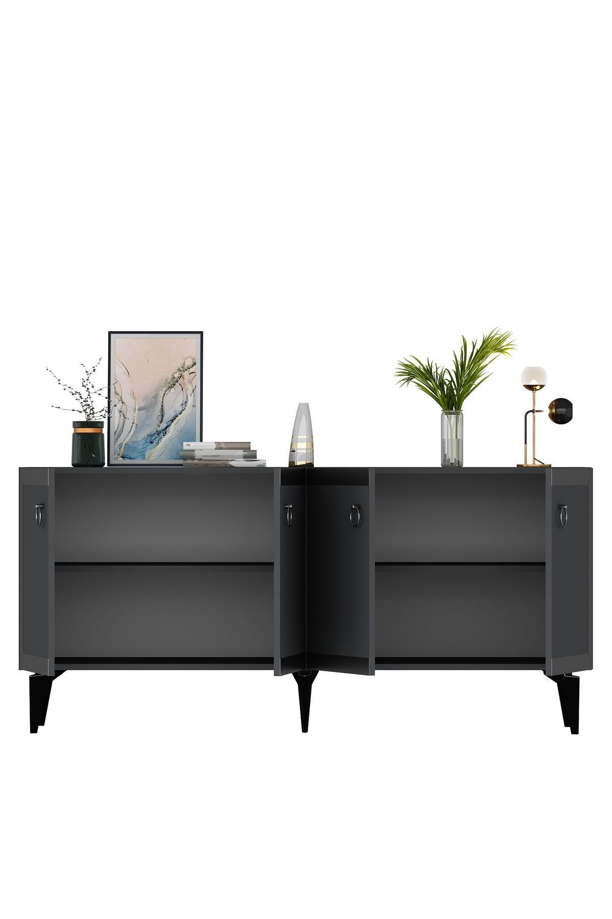 Cantek Dizayn Ponny Lazer Pleksi Desenli Konsol Antrasit-Gümüş