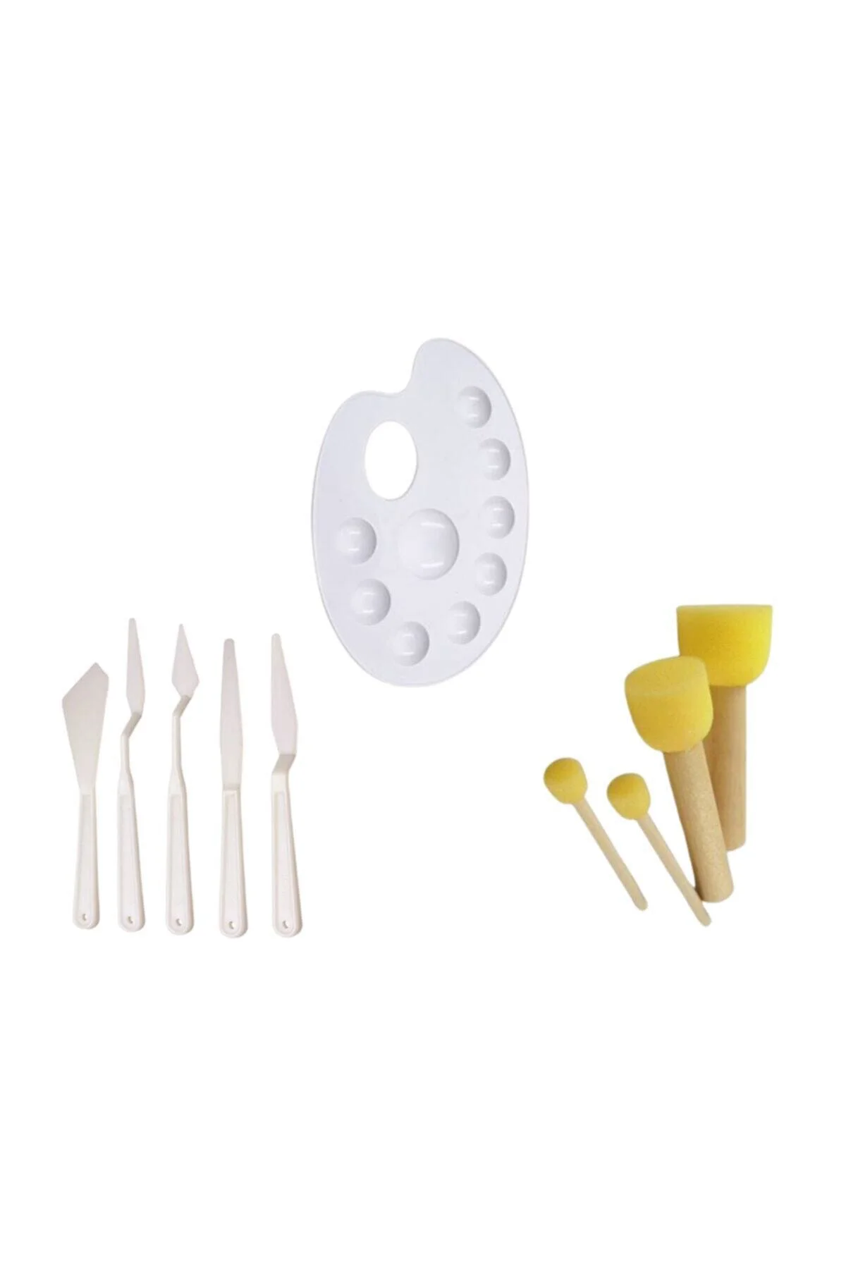 Ponpon Fırça Ve Spatula 20cm Palet 3'lü Set