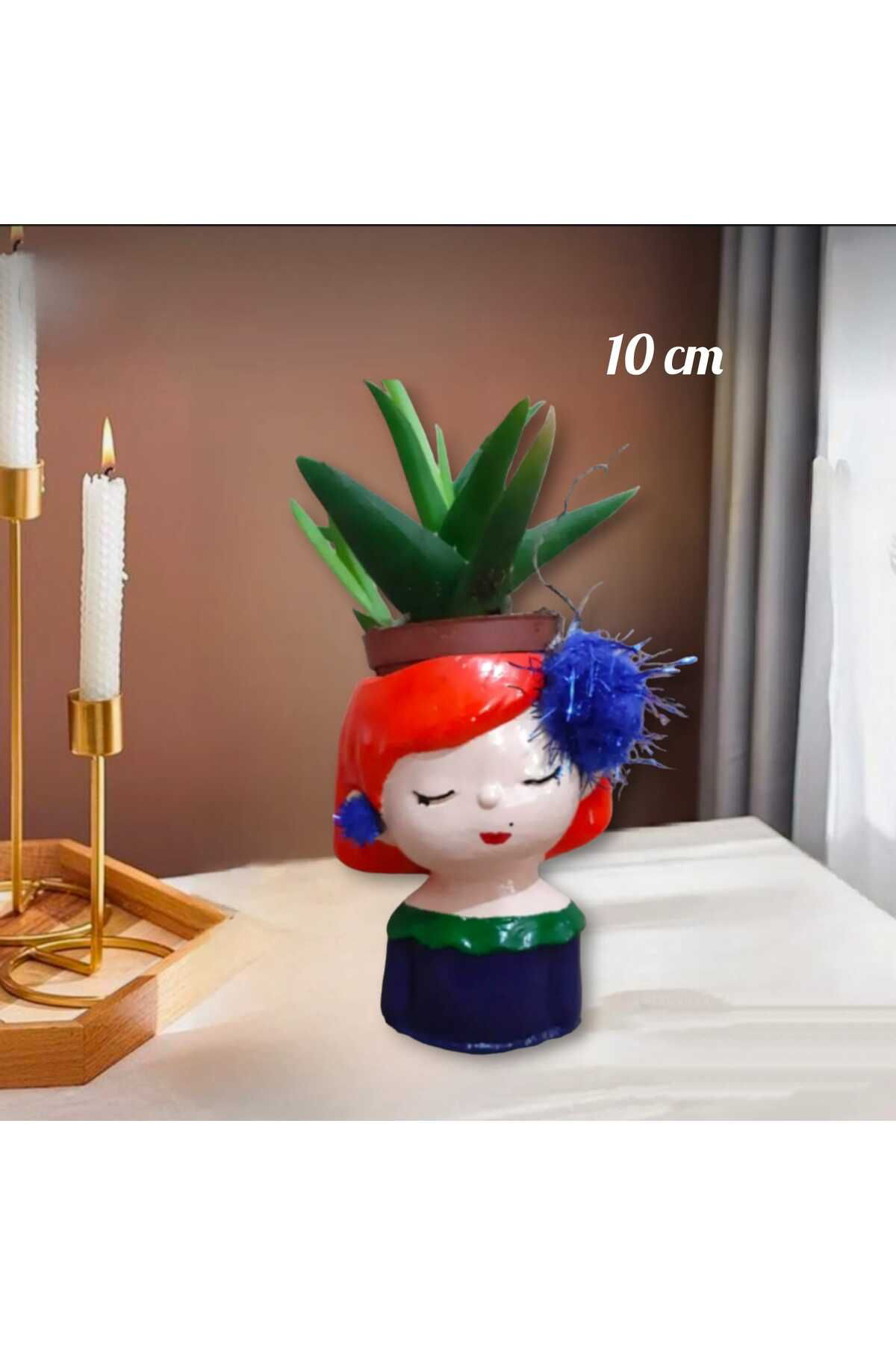 Ponponlu Kız Bebek Beton Saksı & Mumluk ( Dekoratif)