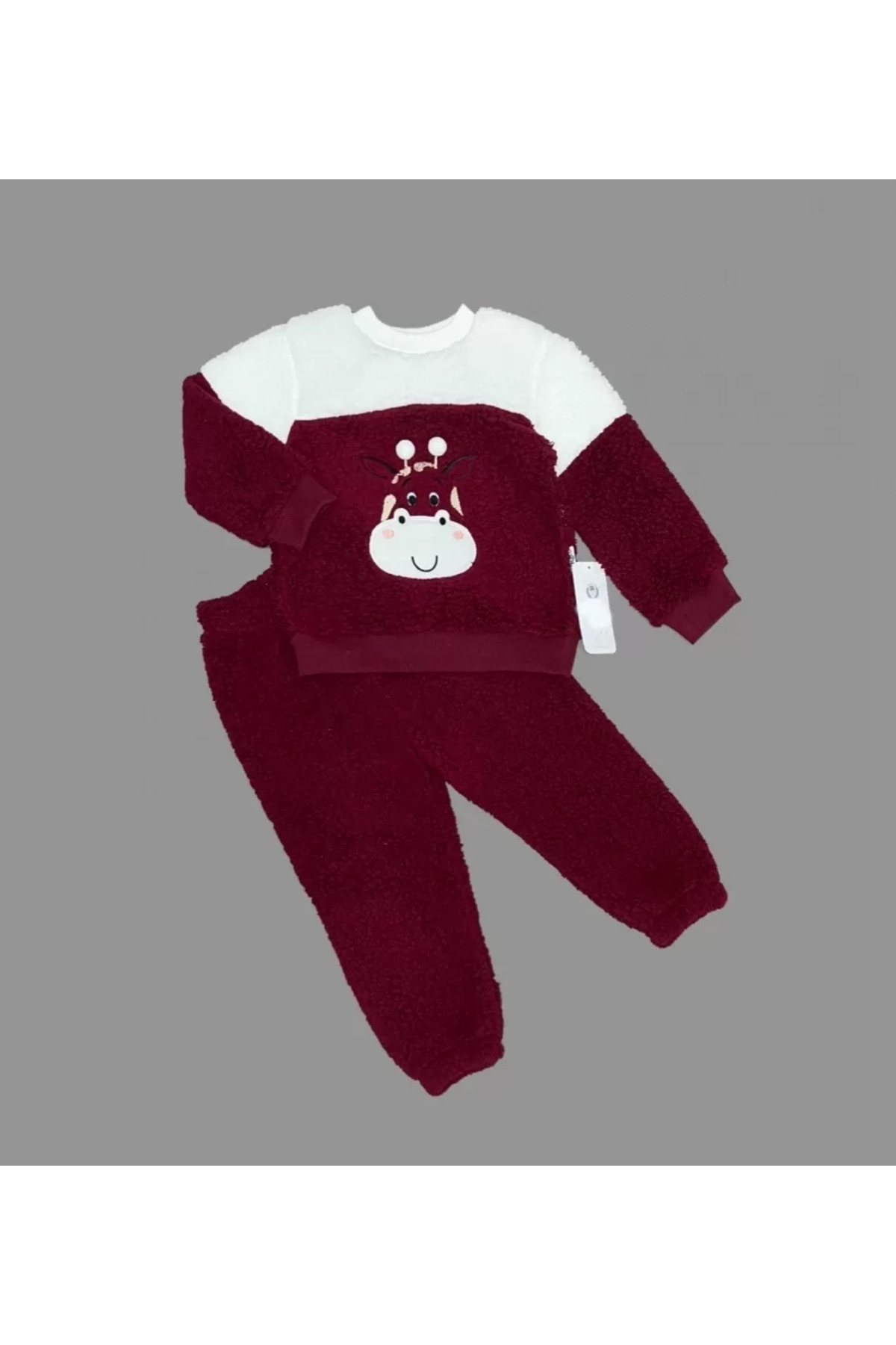 Harca Alem Ponponlu Zürafa Desenli Kuzu Kumaş Uzun Kollu 2Li Kız Erkek Çocuk