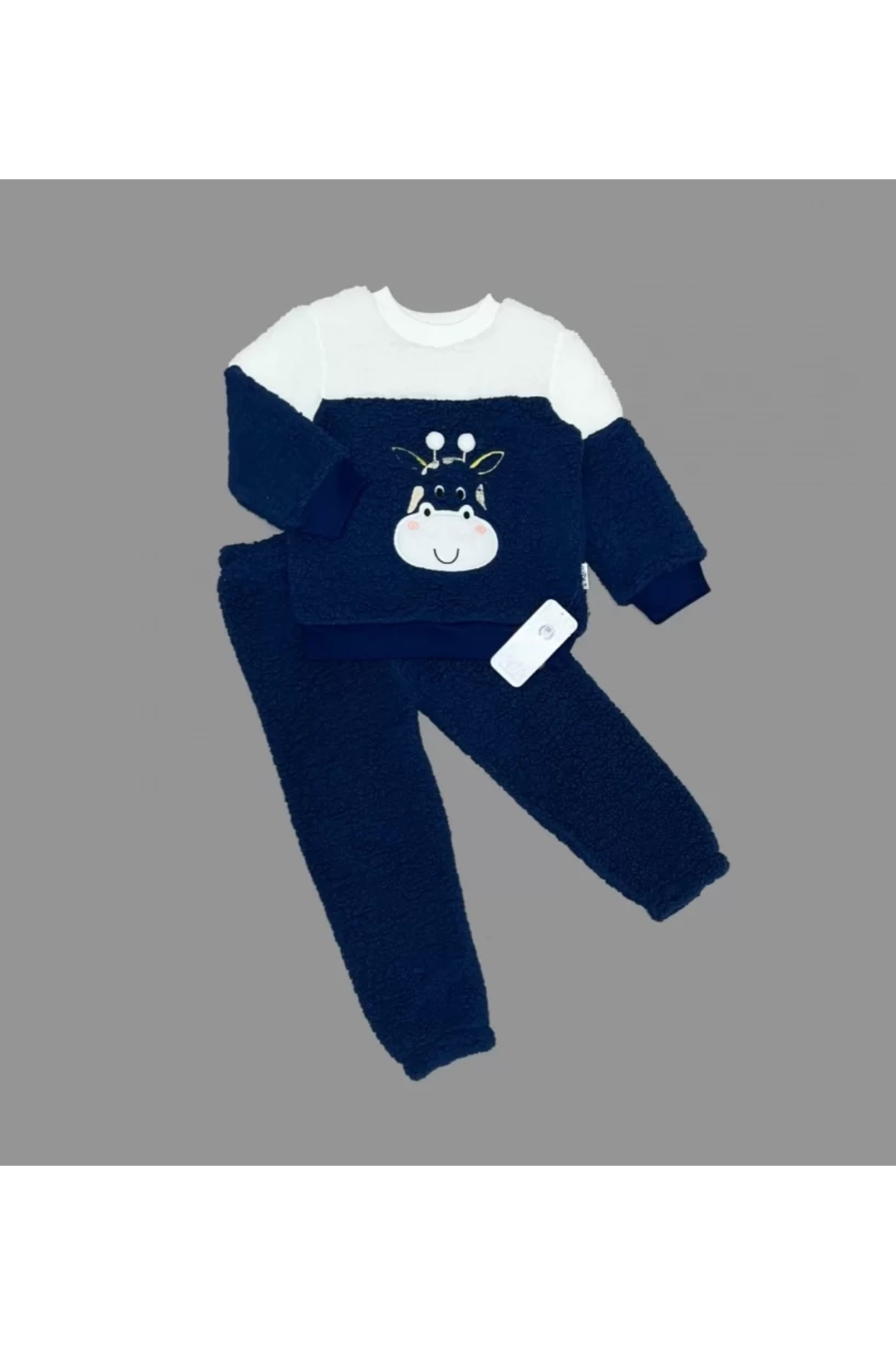 Hobicity Ponponlu Zürafa Desenli Kuzu Kumaş Uzun Kollu 2Li Kız Erkek Çocuk