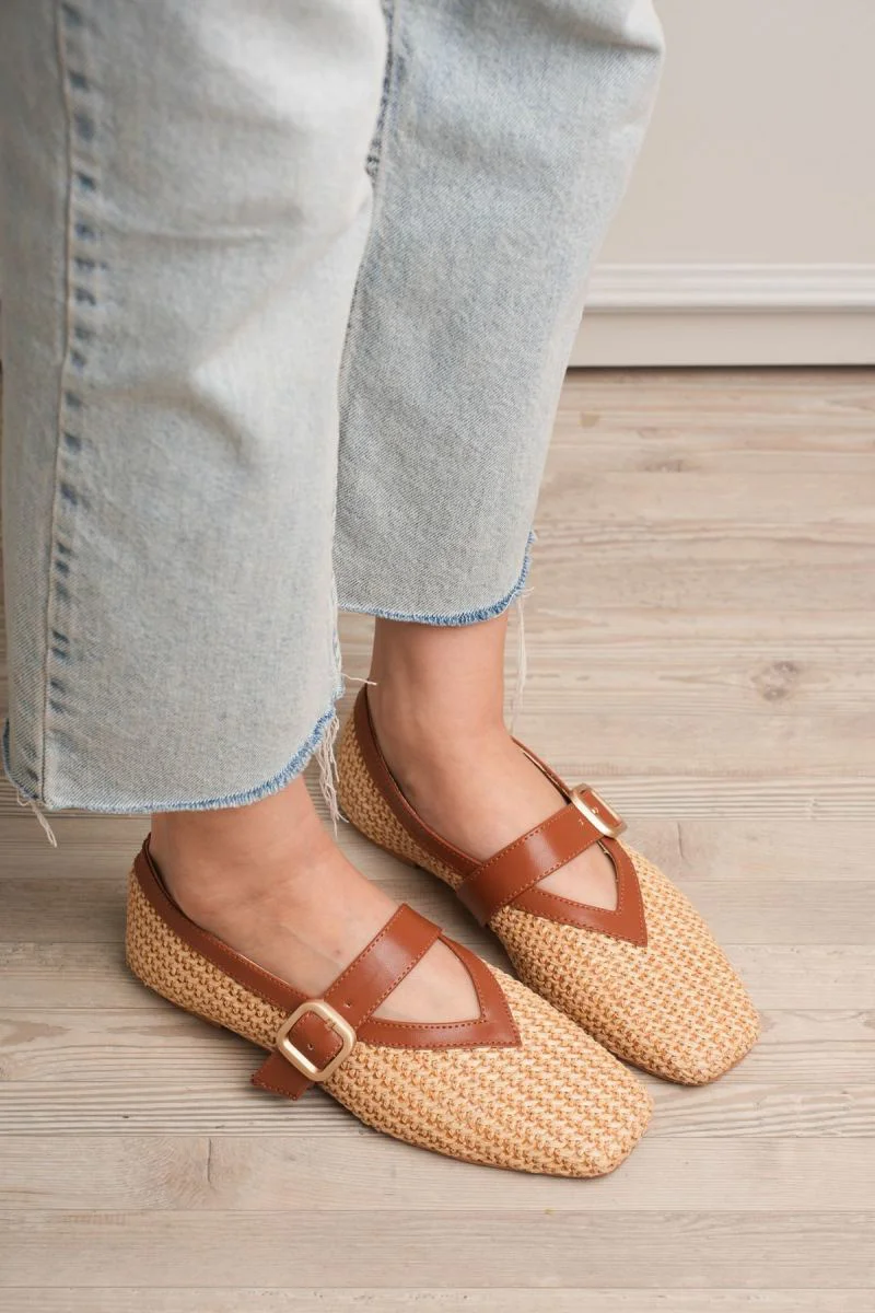 Ponti Taba Cilt Hasır Detaylı Babet Ayakkabı